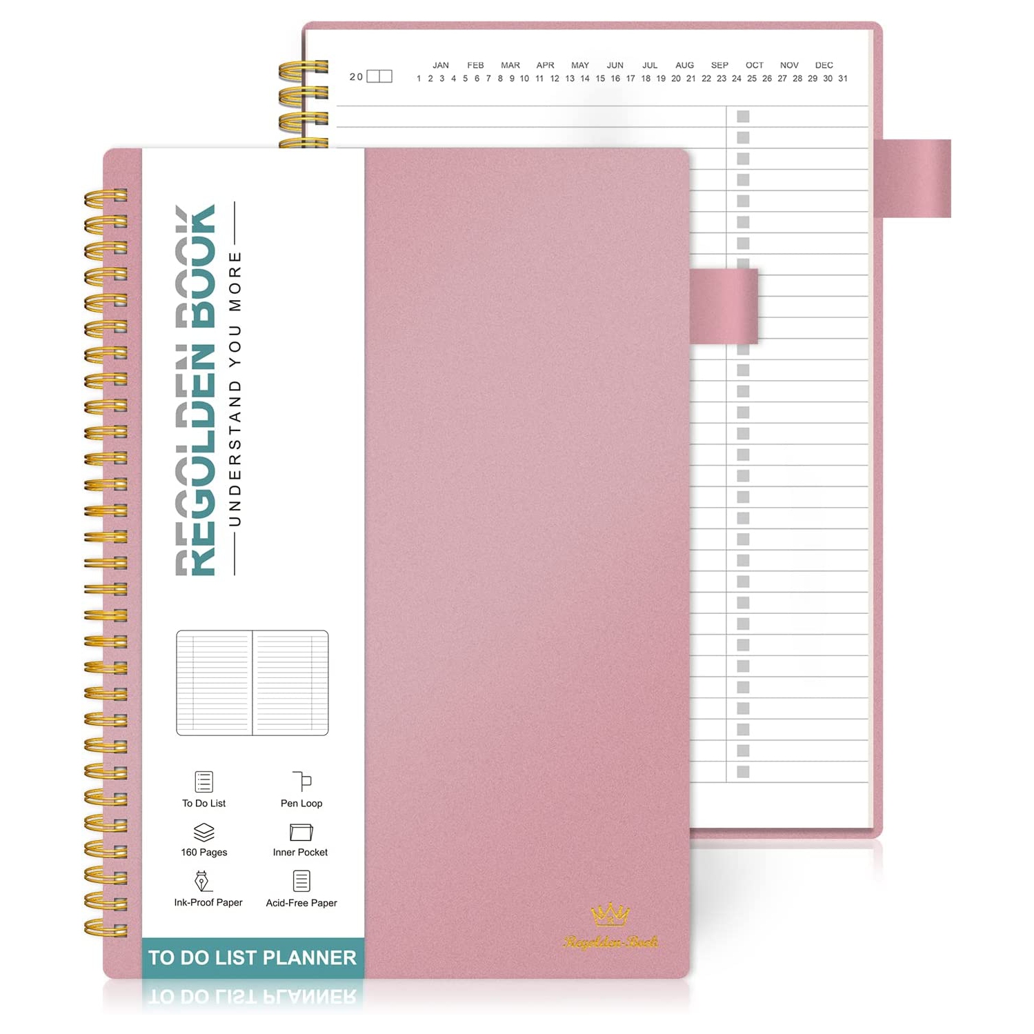 Agenda quotidien non daté, carnet de tâches à faire avec calendrier horaire horaire CoolHut calendriers Meal, 160 pages rose