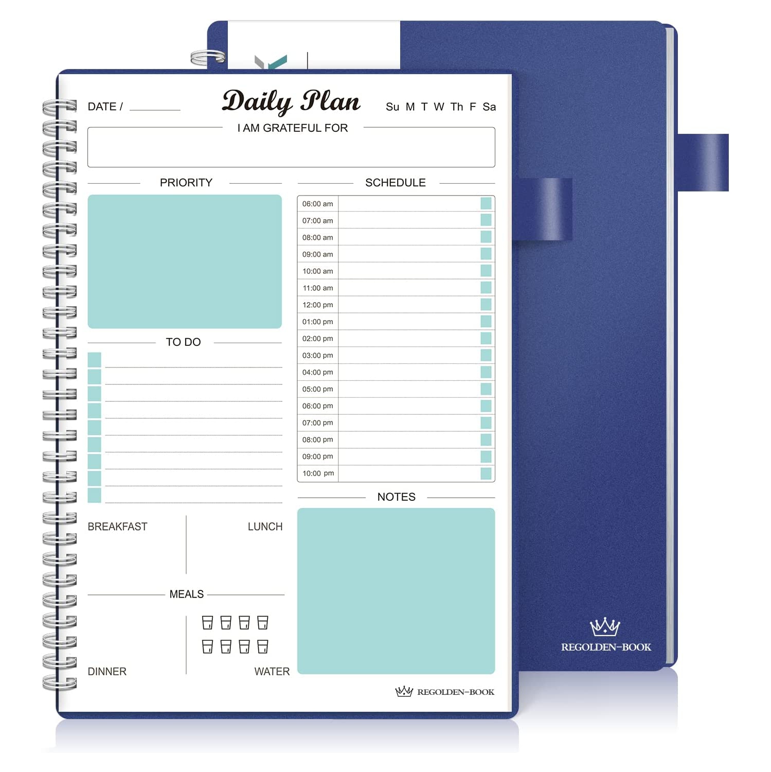Agenda quotidien non daté, carnet de tâches à faire avec calendriers horaires horaires repas, cahier de rendez-vous spiralé pour homme/femme,