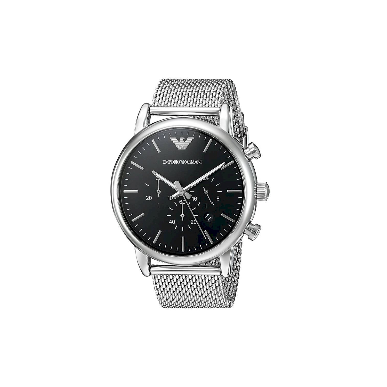 Emporio Armani Luigi Black Dial Silver Mesh Bracelet Watch For Men - AR8032