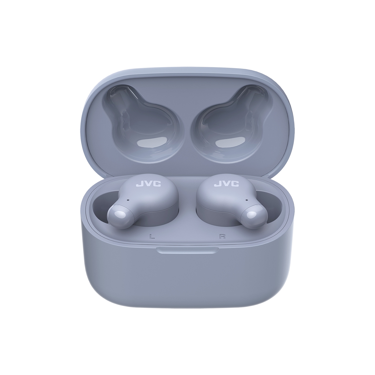 JVC HA-A18T-A - Écouteurs bouton Marshmallow, Bluetooth 5.3, avec boîtier de chargement et commandes tactiles, bleu