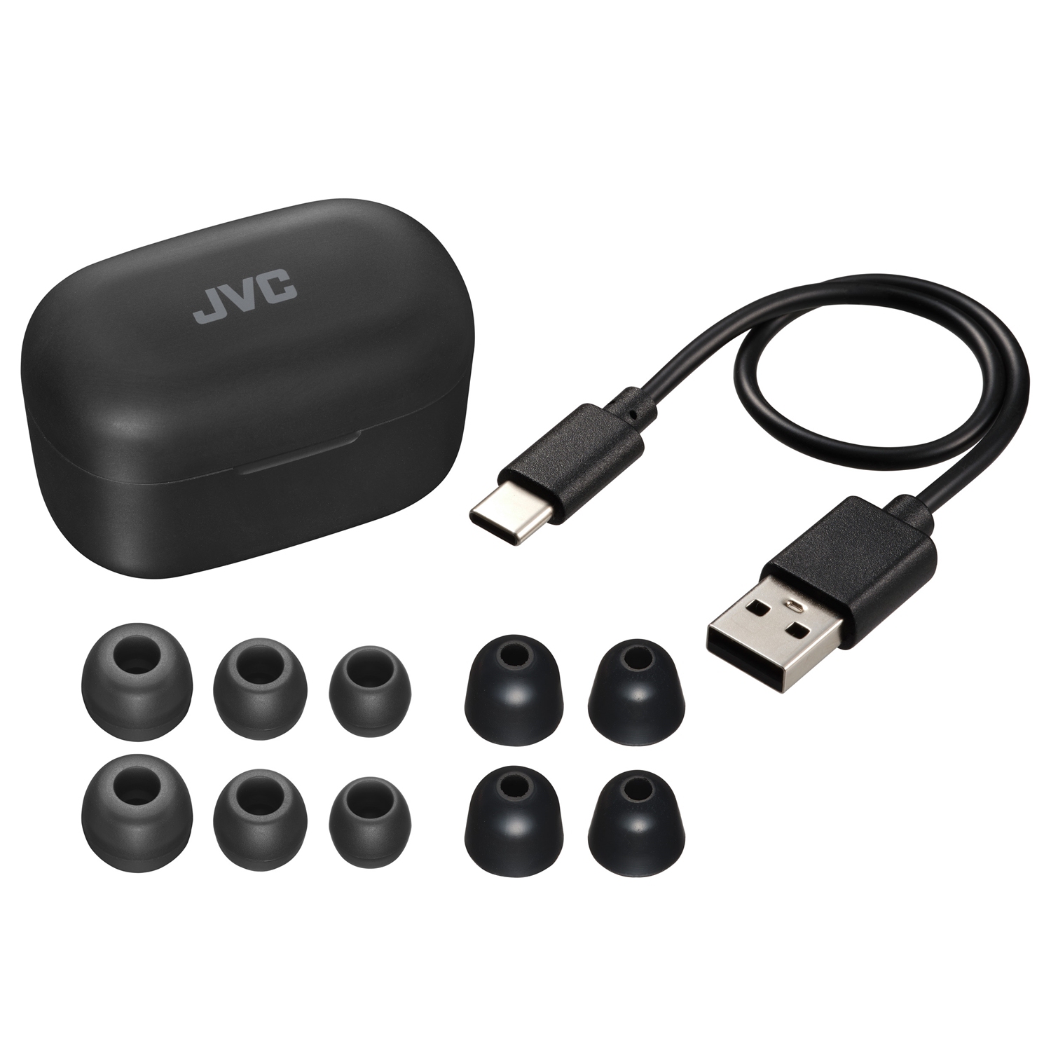 JVC HA-A25T-B - Écouteurs bouton Marshmallow avec suppression du bruit, Bluetooth 5.3, étui de chargement et commandes tactiles, noir