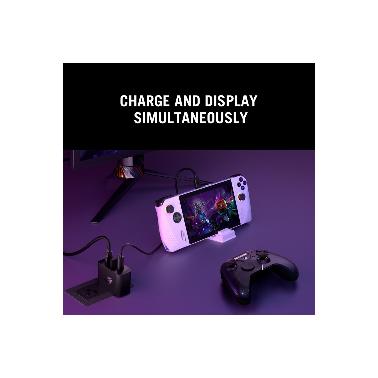 Station de chargement ROG Ally d'ASUS, 1 port USB-C/1 port USB-A/1 port HDMI 2,0,&nbsp;adaptateur universel&nbsp;, station de CHARGEMENT AC65-03/noir