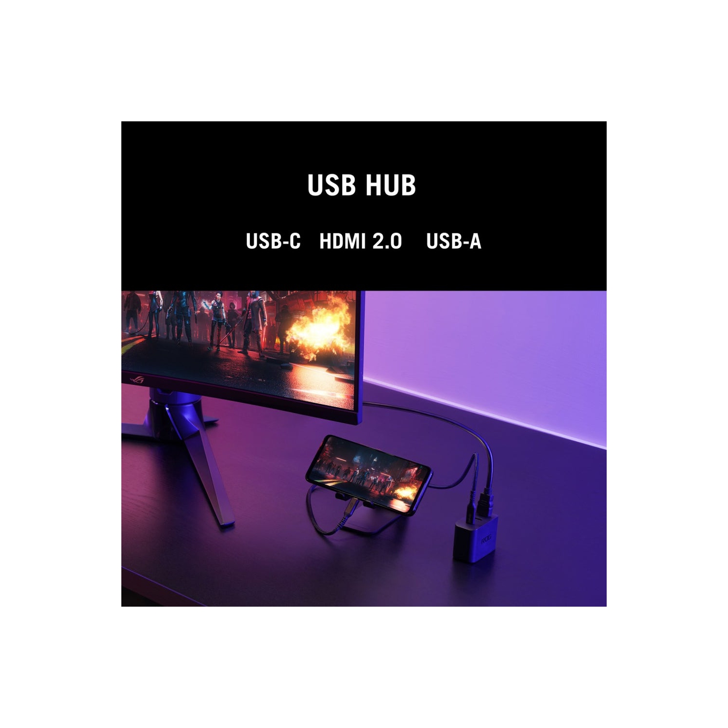 Station de chargement ROG Ally d'ASUS, 1 port USB-C/1 port USB-A/1 port HDMI 2,0,&nbsp;adaptateur universel&nbsp;, station de CHARGEMENT AC65-03/noir