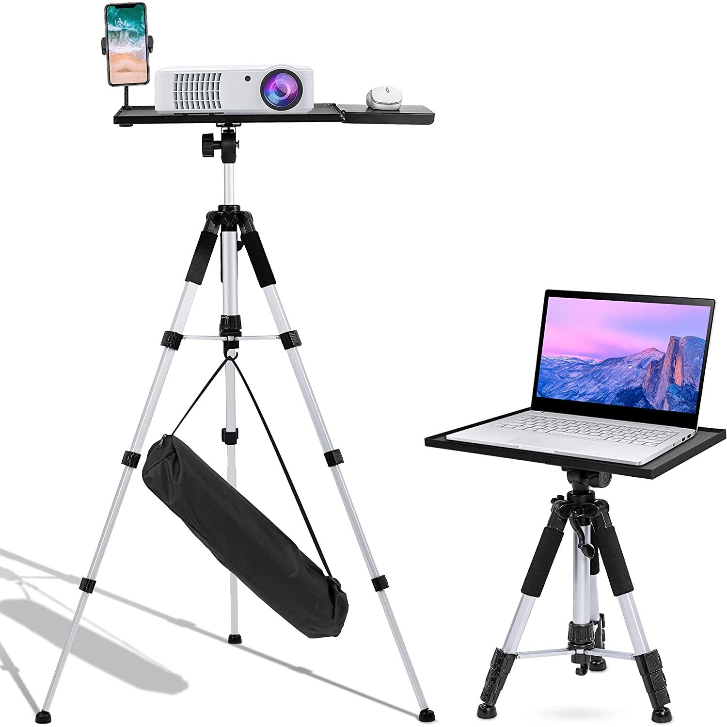 Projector Tripod Stand Adjustable, Universal Laptop Floor Stand, Portable Projector Stand with Phone Holder,