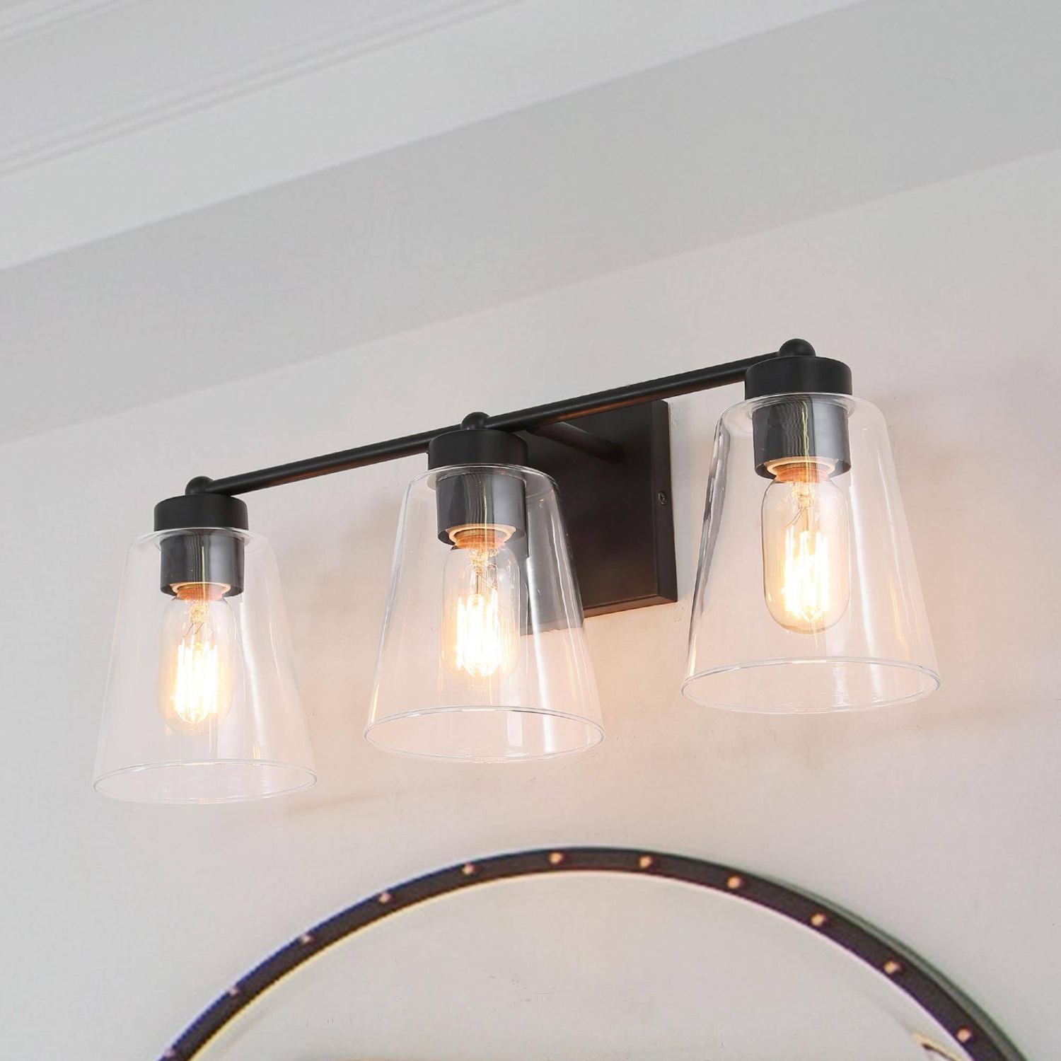 Modern Bell Vanity Light for Bathroom 3-Light Matte Black Wall Sconce Light with Clear Glass Shades