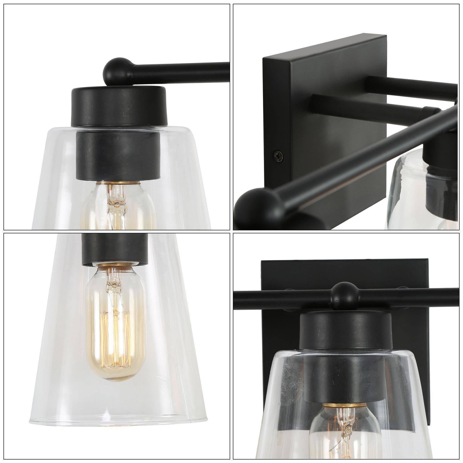 Modern Bell Vanity Light for Bathroom 3-Light Matte Black Wall Sconce Light with Clear Glass Shades