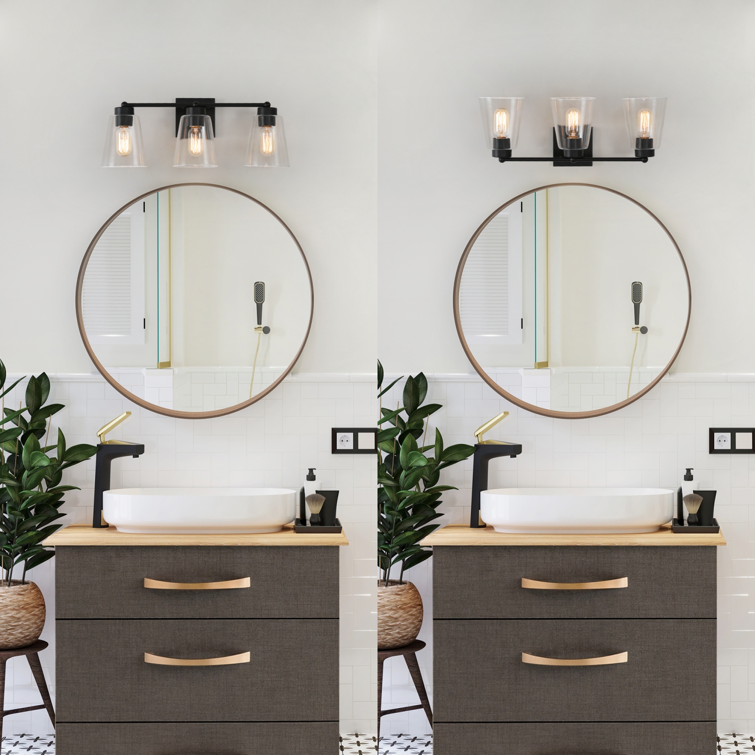 Modern Bell Vanity Light for Bathroom 3-Light Matte Black Wall Sconce Light with Clear Glass Shades