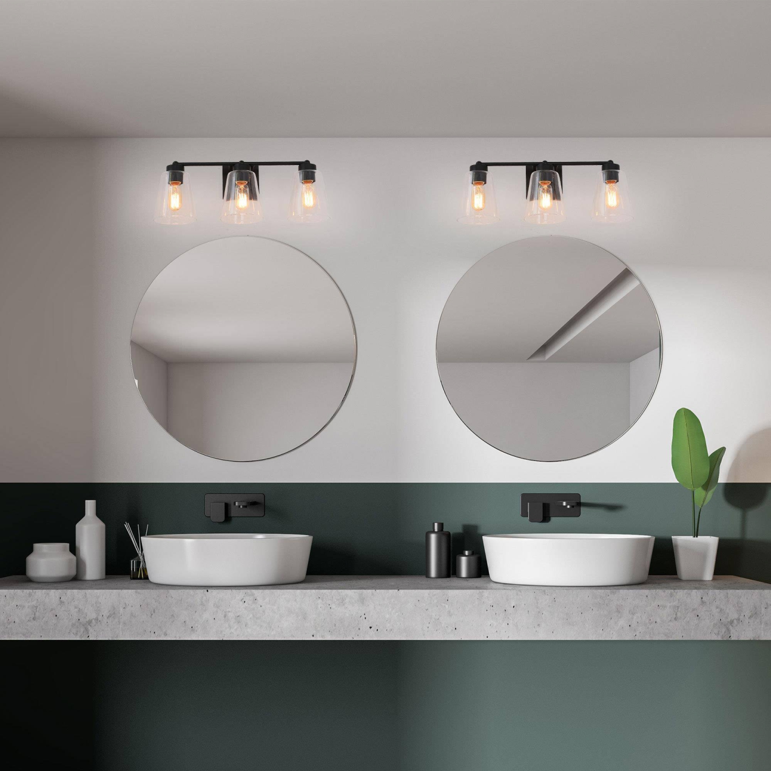 Modern Bell Vanity Light for Bathroom 3-Light Matte Black Wall Sconce Light with Clear Glass Shades