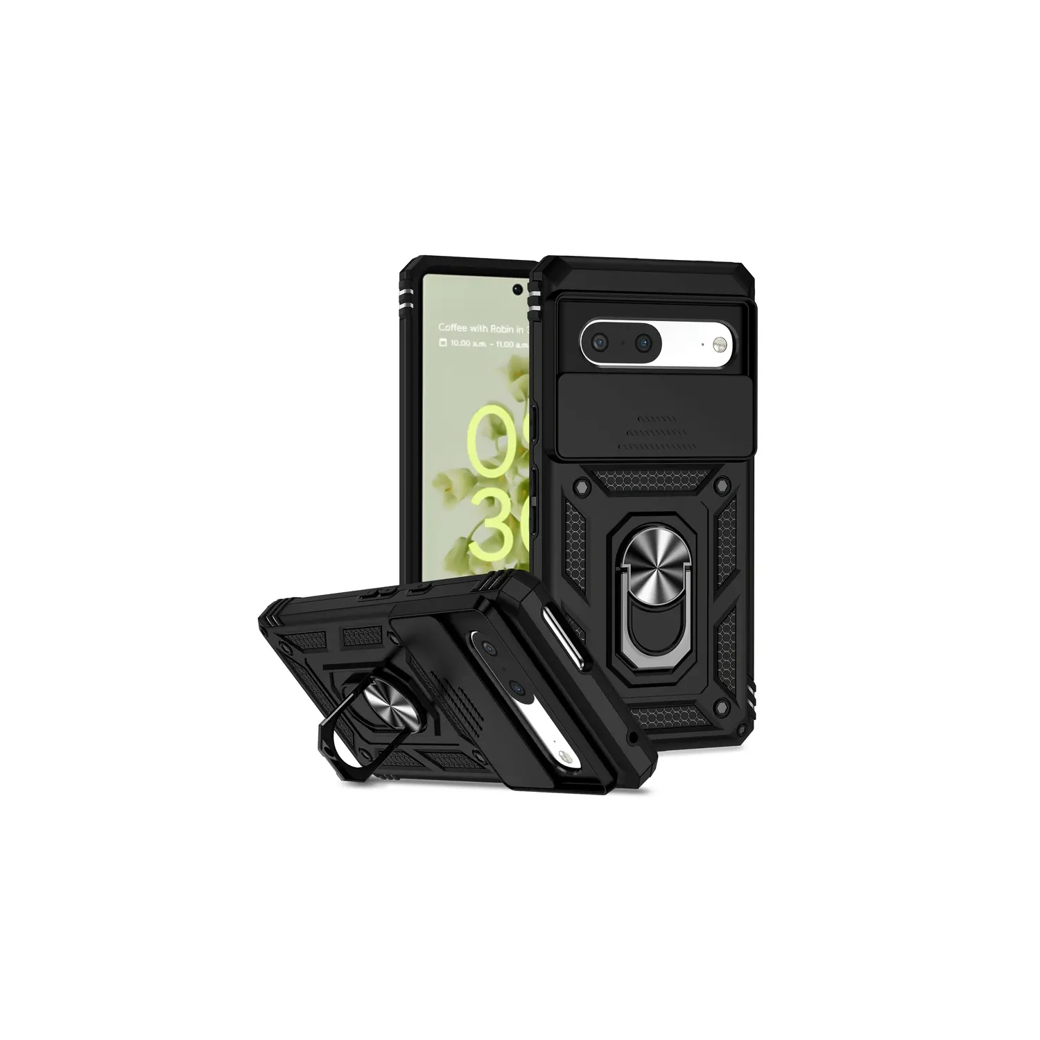 KEEGUARD For Google Pixel 7 Pro Military Shockproof Case with Kickstand Camera Slide Car Holder and Card Slot