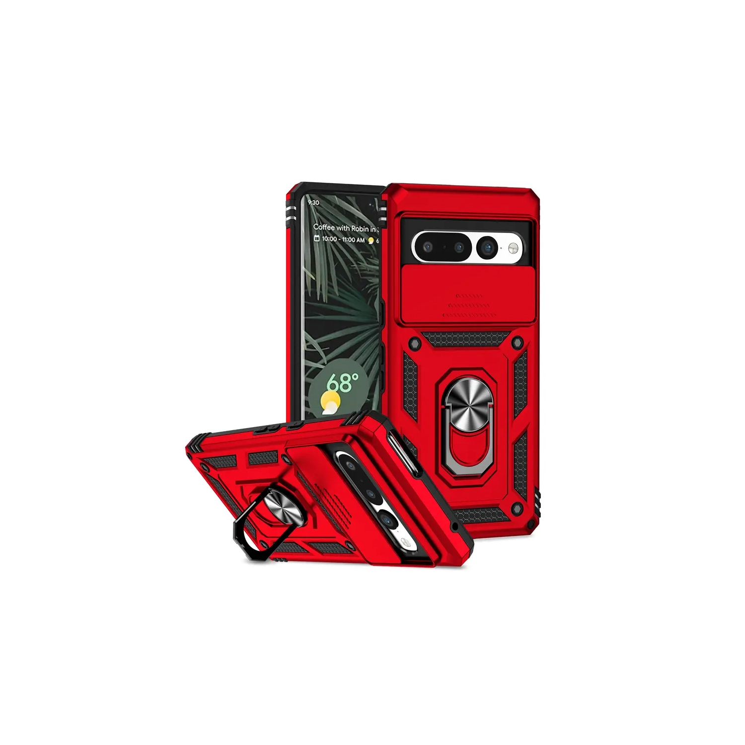 KEEGUARD Case for Google Pixel 7 Pro Military Shockproof Dual Layer KickStand Car Magnet Holder Card Slot Camera Slide Protection- Red