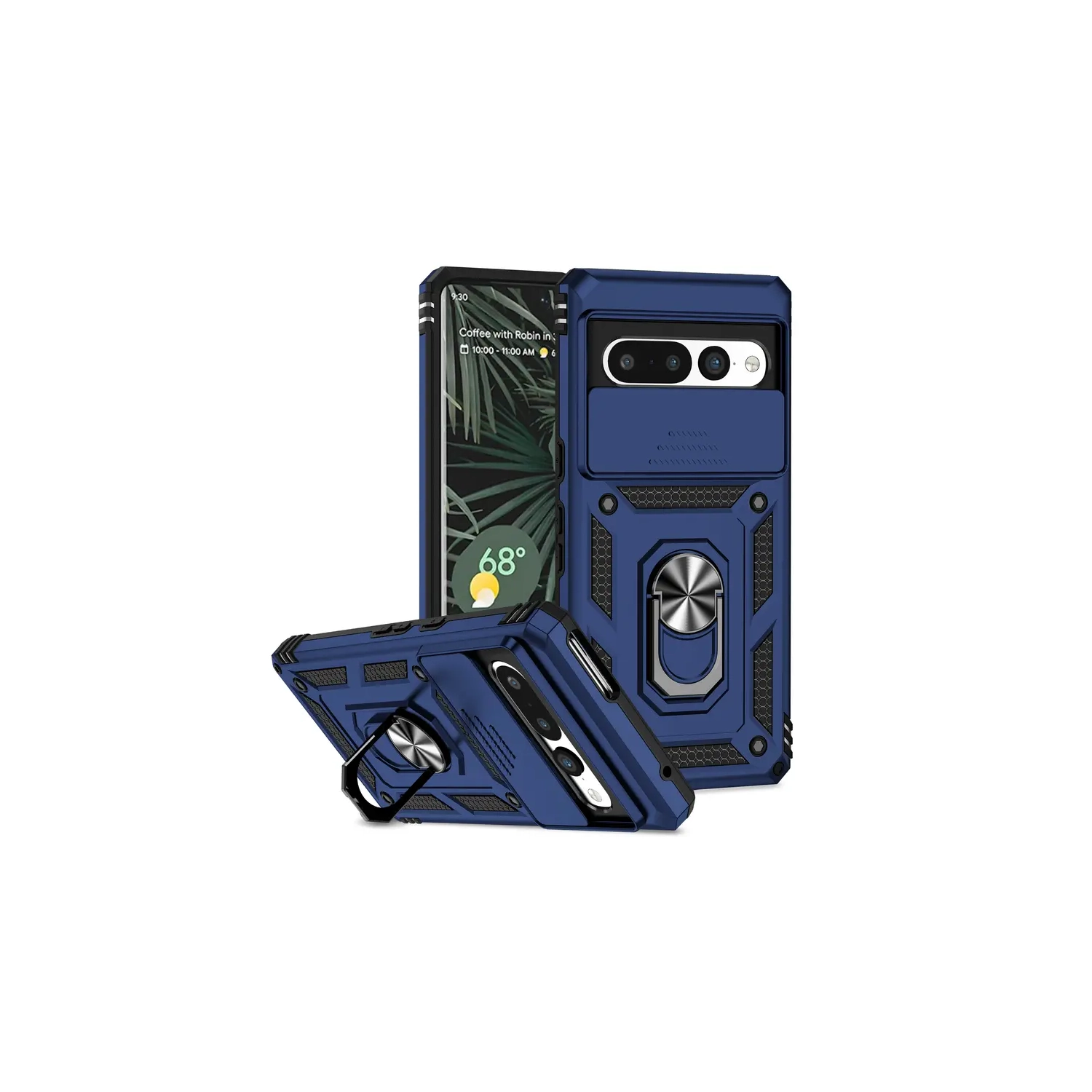 KEEGUARD Case for Pixel 7 Pro Military KickStand Camera Lens Slide Card Slot Car Magnet Holder Shockproof - Dark Blue
