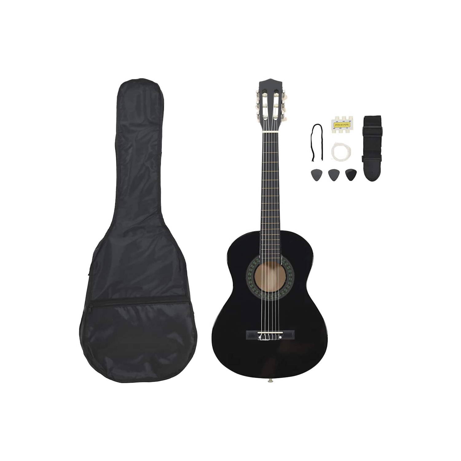 Ensemble de 8 pièces pour débutants en guitare classique VividaXL, noir, 1/2 34 po