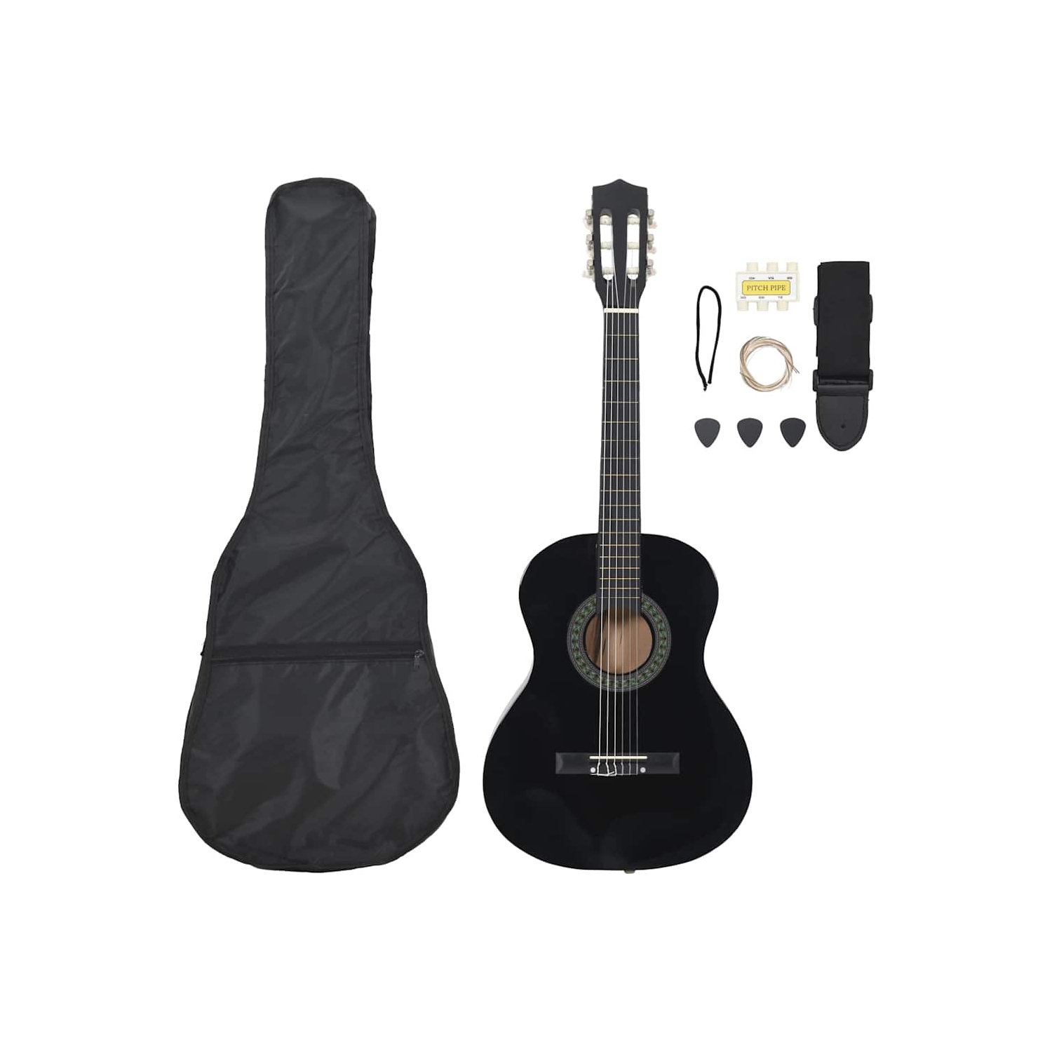 Ensemble de 8 pièces pour débutants en guitare classique VividaXL, noir, 3/4 36 po