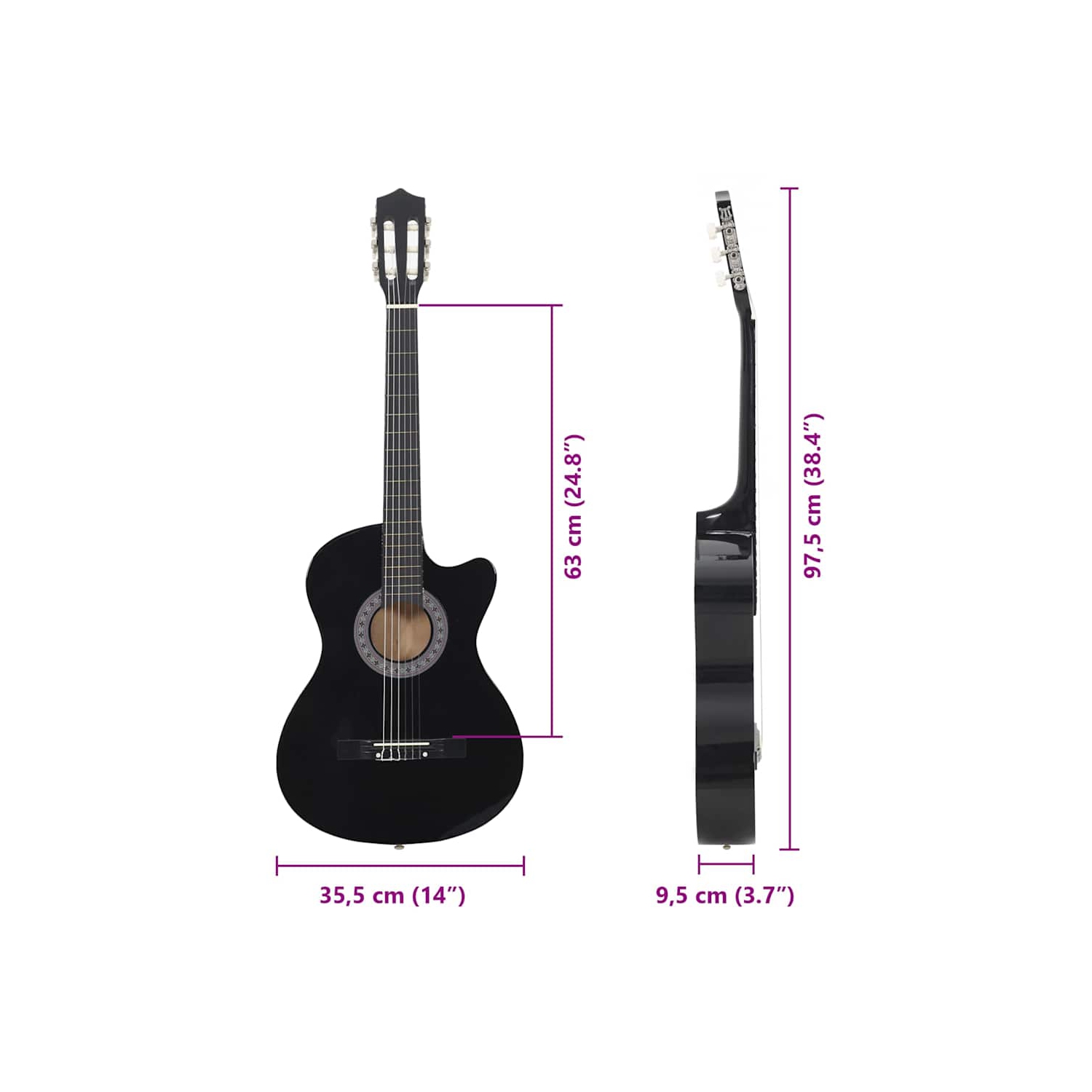 Guitare pan coupé style Western classique avec 6 cordes noir 38 po VidaXL