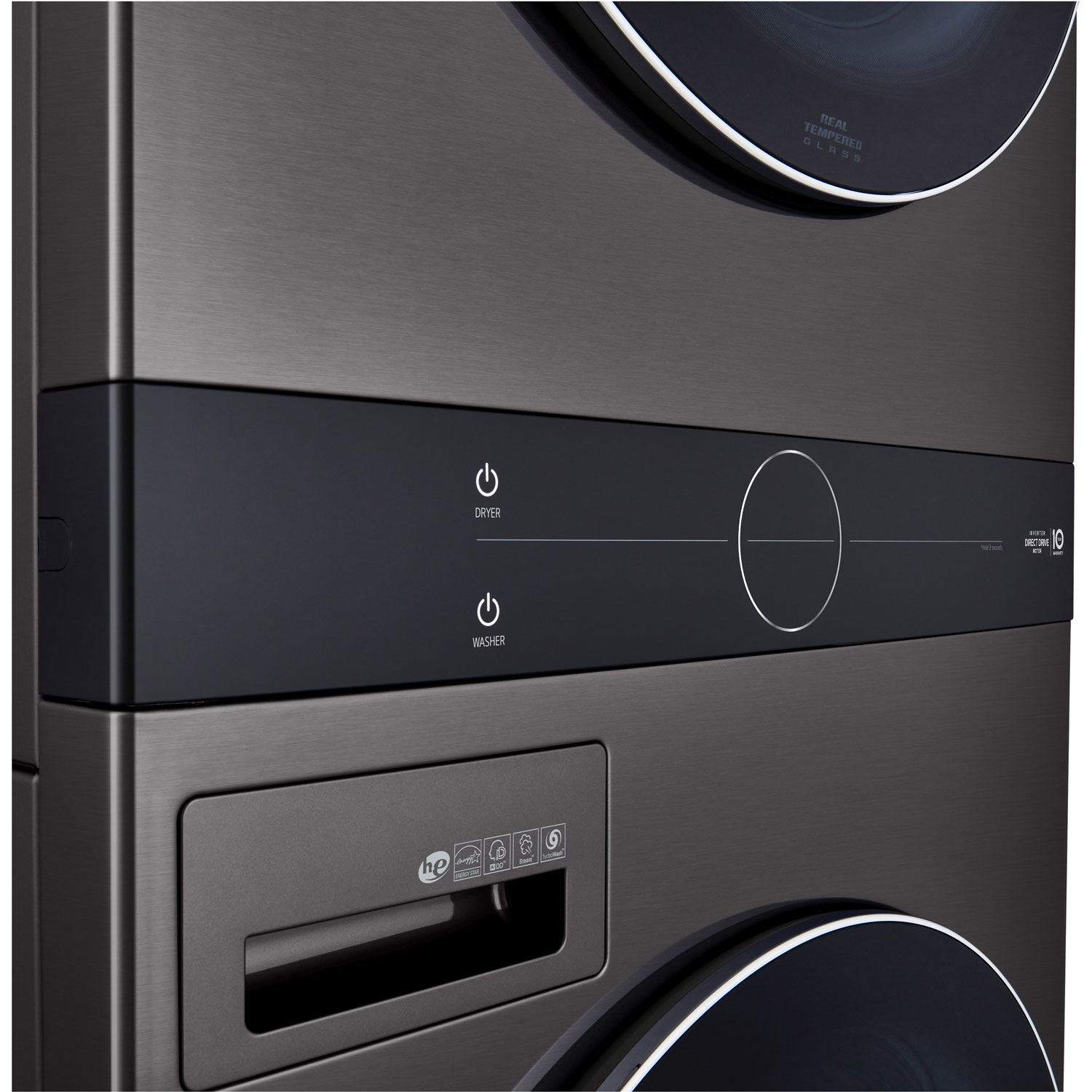 Duo laveuse à vapeur HE de 5,2 pi³ et sécheuse de 7,4 pi³ WashTower de LG - Acier inoxydable noir