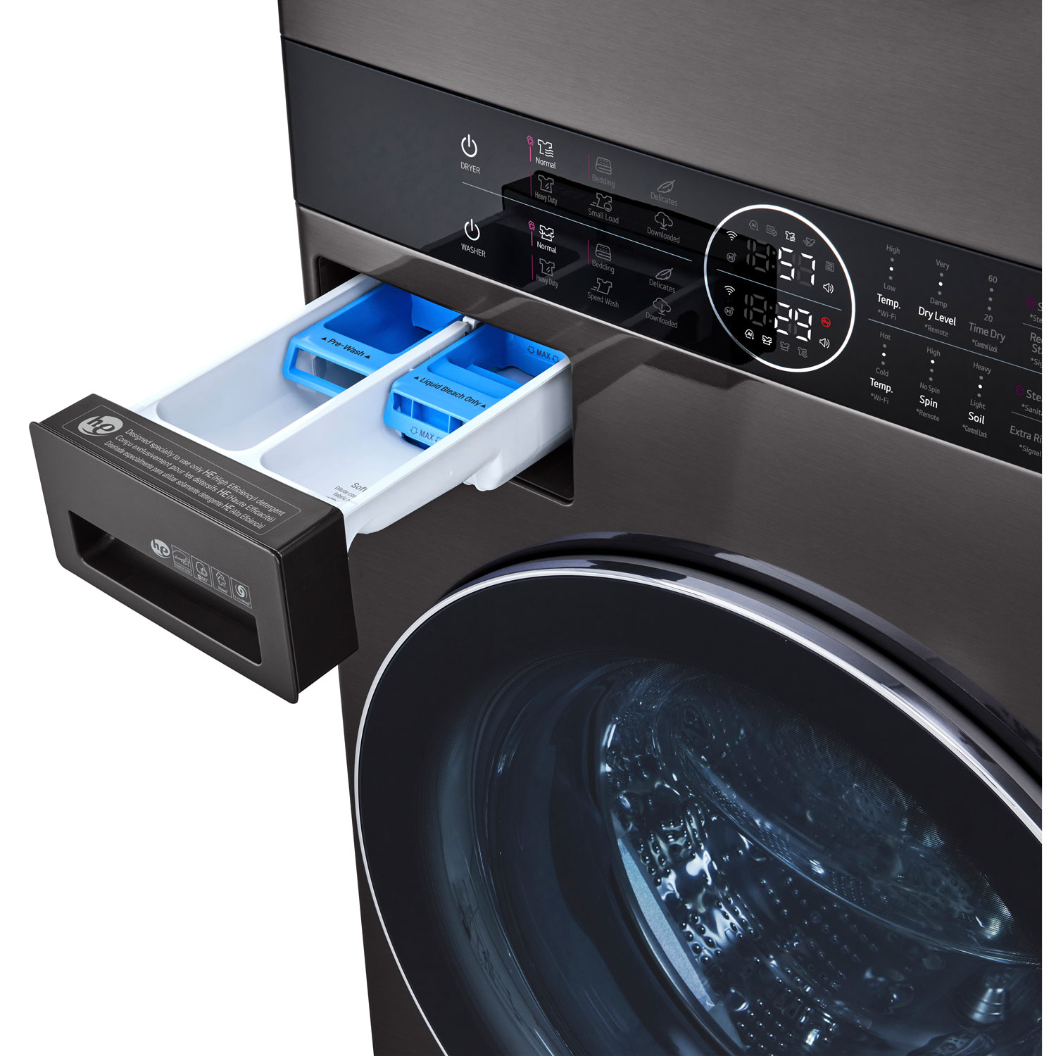 Duo laveuse à vapeur HE de 5,2 pi³ et sécheuse de 7,4 pi³ WashTower de LG - Acier inoxydable noir