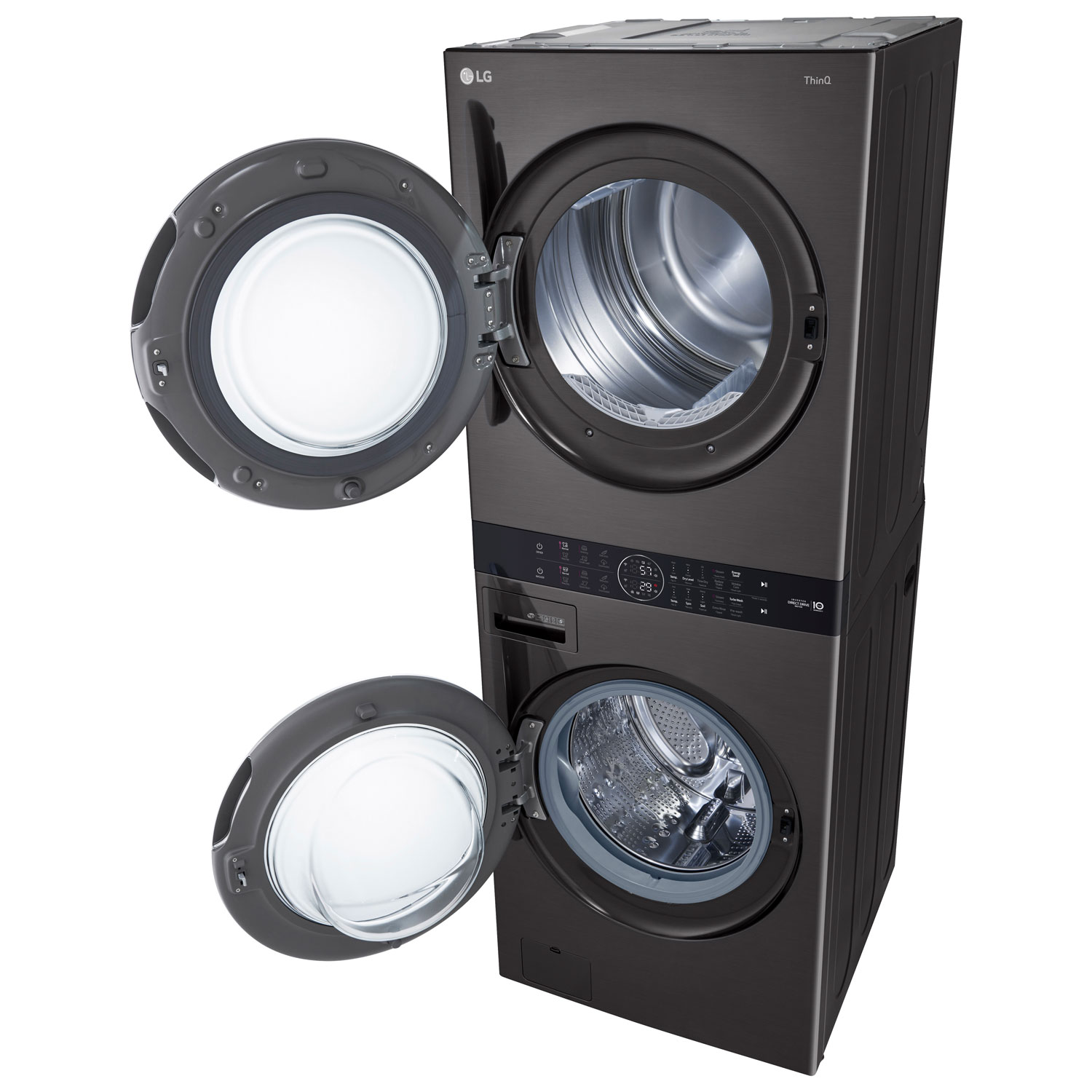 Duo laveuse à vapeur HE de 5,2 pi³ et sécheuse de 7,4 pi³ WashTower de LG - Acier inoxydable noir