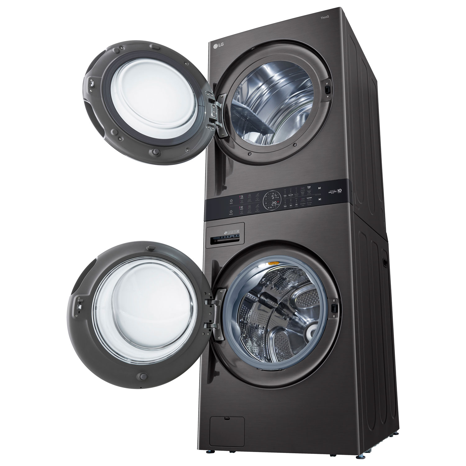 Duo laveuse à vapeur HE de 5,2 pi³ et sécheuse de 7,4 pi³ WashTower de LG - Acier inoxydable noir