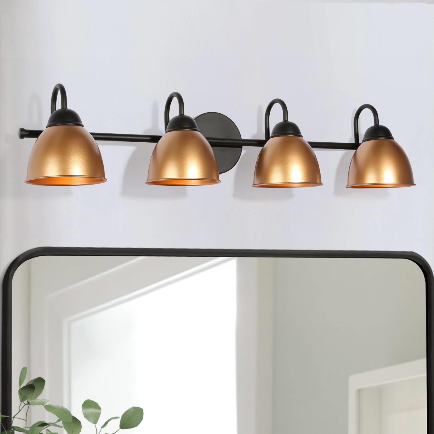 Modern Black Bathroom Vanity Light, 30.5 in. 4-Light Black and Gold Bell Bathroom Vanity Light