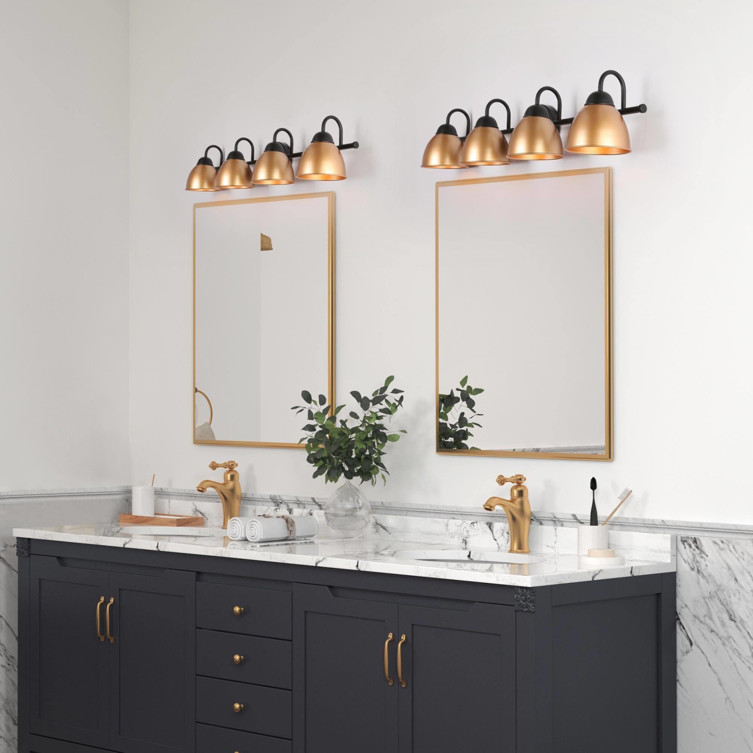Modern Black Bathroom Vanity Light, 30.5 in. 4-Light Black and Gold Bell Bathroom Vanity Light