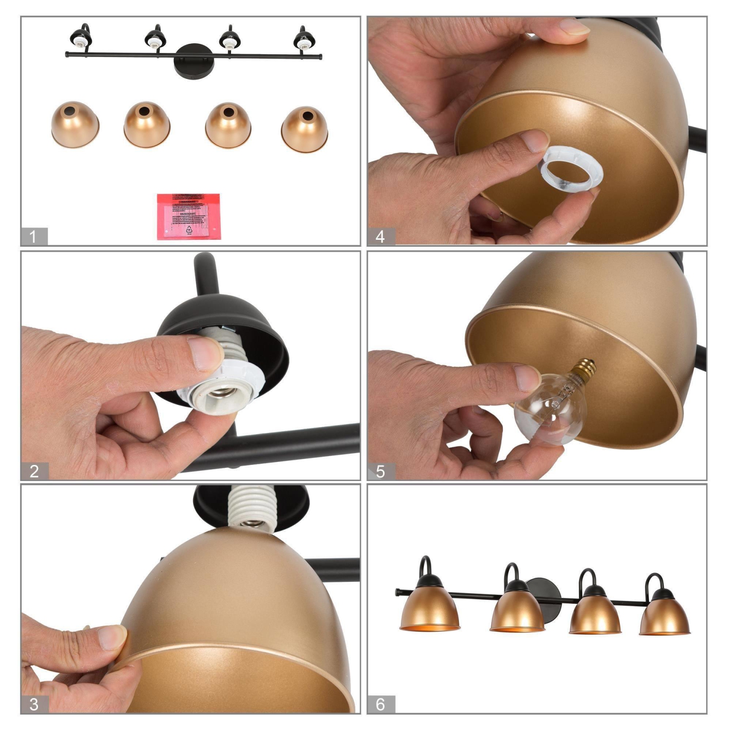 Modern Black Bathroom Vanity Light, 30.5 in. 4-Light Black and Gold Bell Bathroom Vanity Light