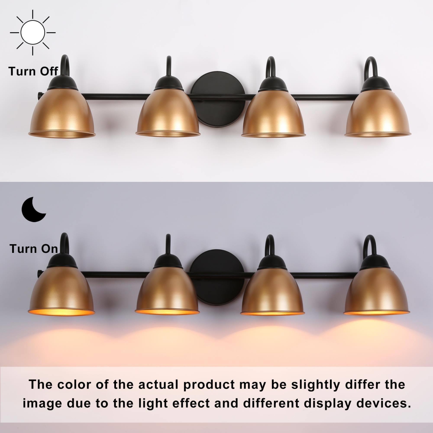 Modern Black Bathroom Vanity Light, 30.5 in. 4-Light Black and Gold Bell Bathroom Vanity Light