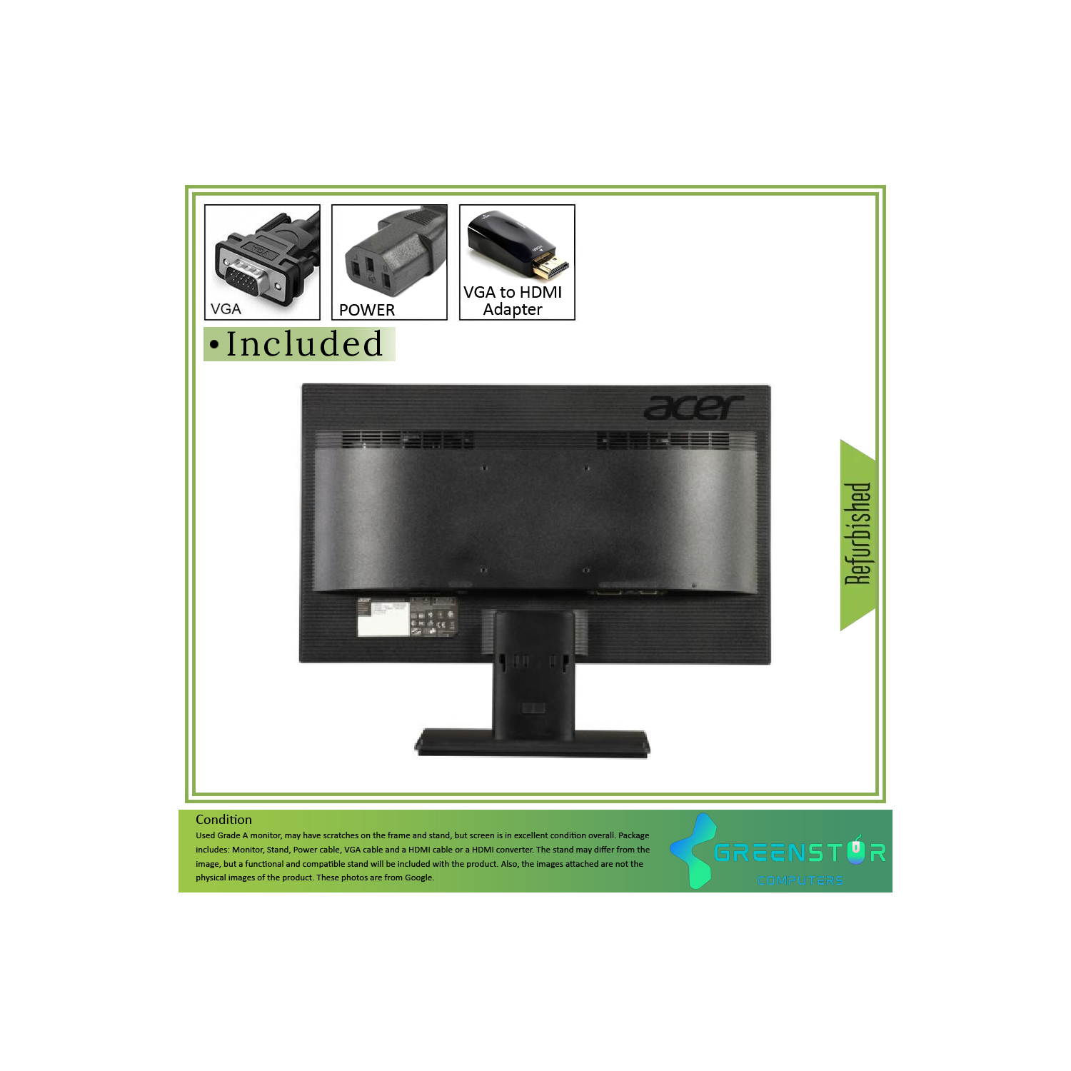 Refurbished Acer V206HQL Abd 19.5" 1600 x 900 LED Backlit LCD Monitor