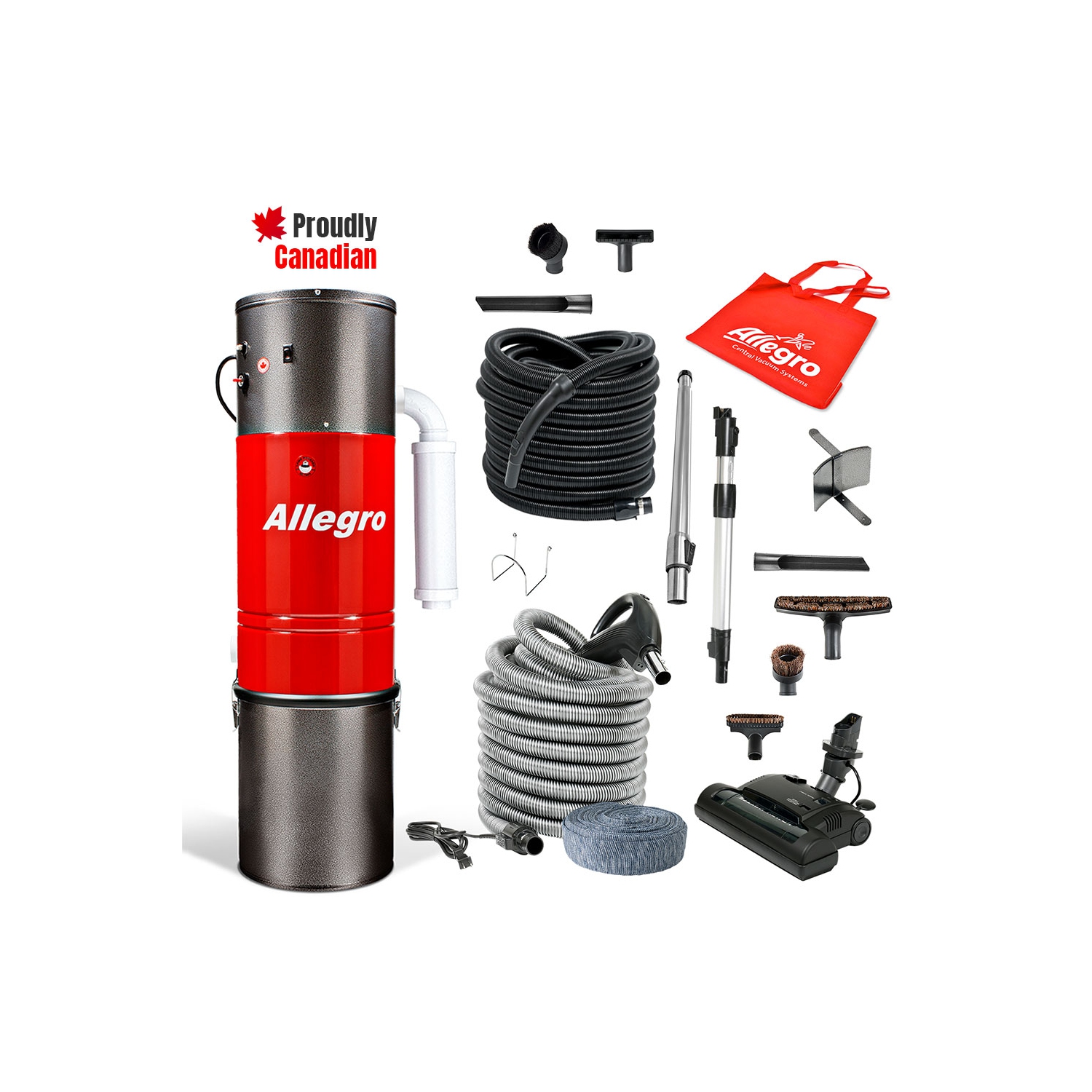Système d'aspirateur central Champion 6,000 pi2 Allegro – tête motorisée électrique et tuyau idéal pour les surfaces dures et les planchers de bois