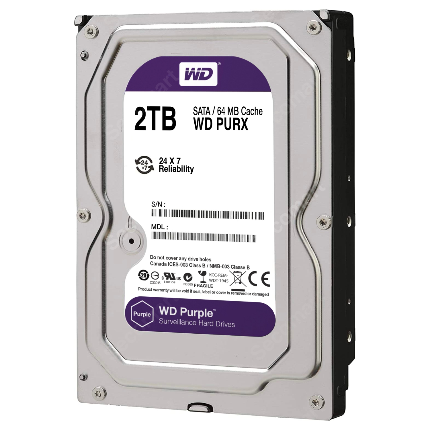 WD Purple – surveillance de disque dur de 2 To, disque dur interne OEM de Western Digital, SATA de 3.5 po, mémoire cache de 64 Mo