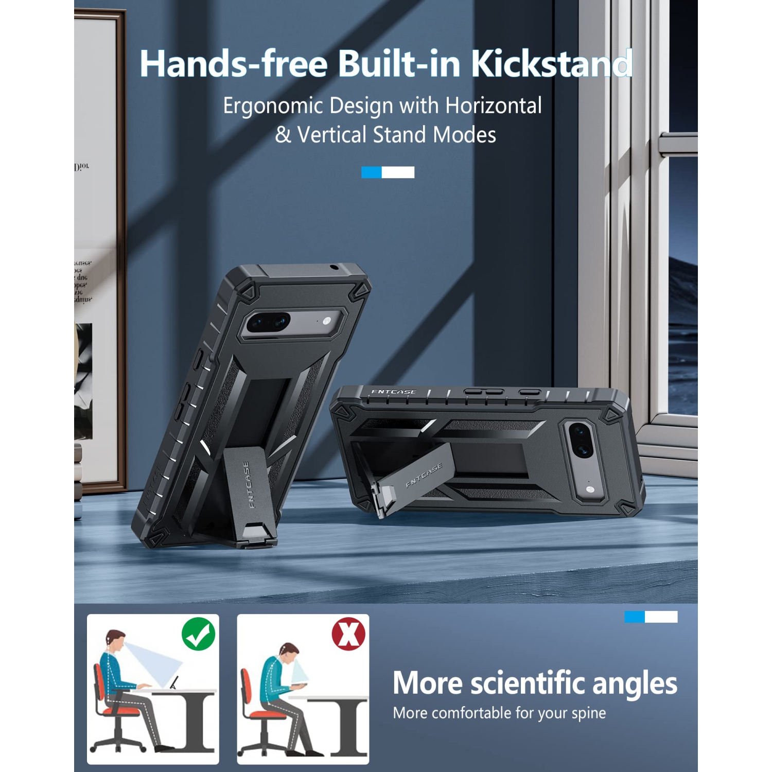 Étui pour Pixel 7A de Google : Étui protecteur robuste de qualité militaire pour téléphone cellulaire avec béquille | Étui antichoc hybride en TPUR