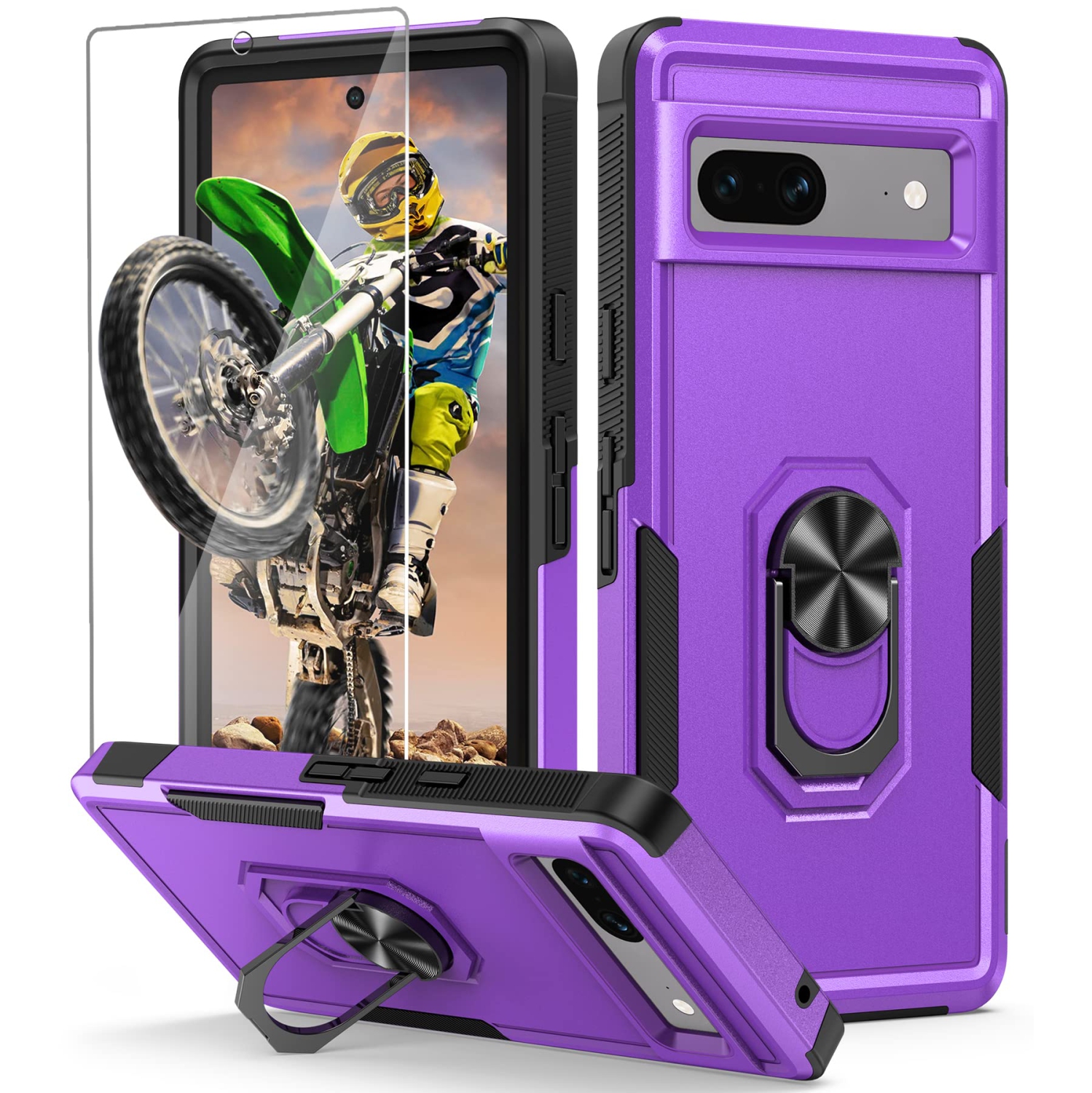 Google Pixel 7a Case: Dual Layer Heavy Duty Drop Proof Cell Phone Protective Cover | Magnetism RingKickstand | Shockproof Rubber Layer | Non Slip