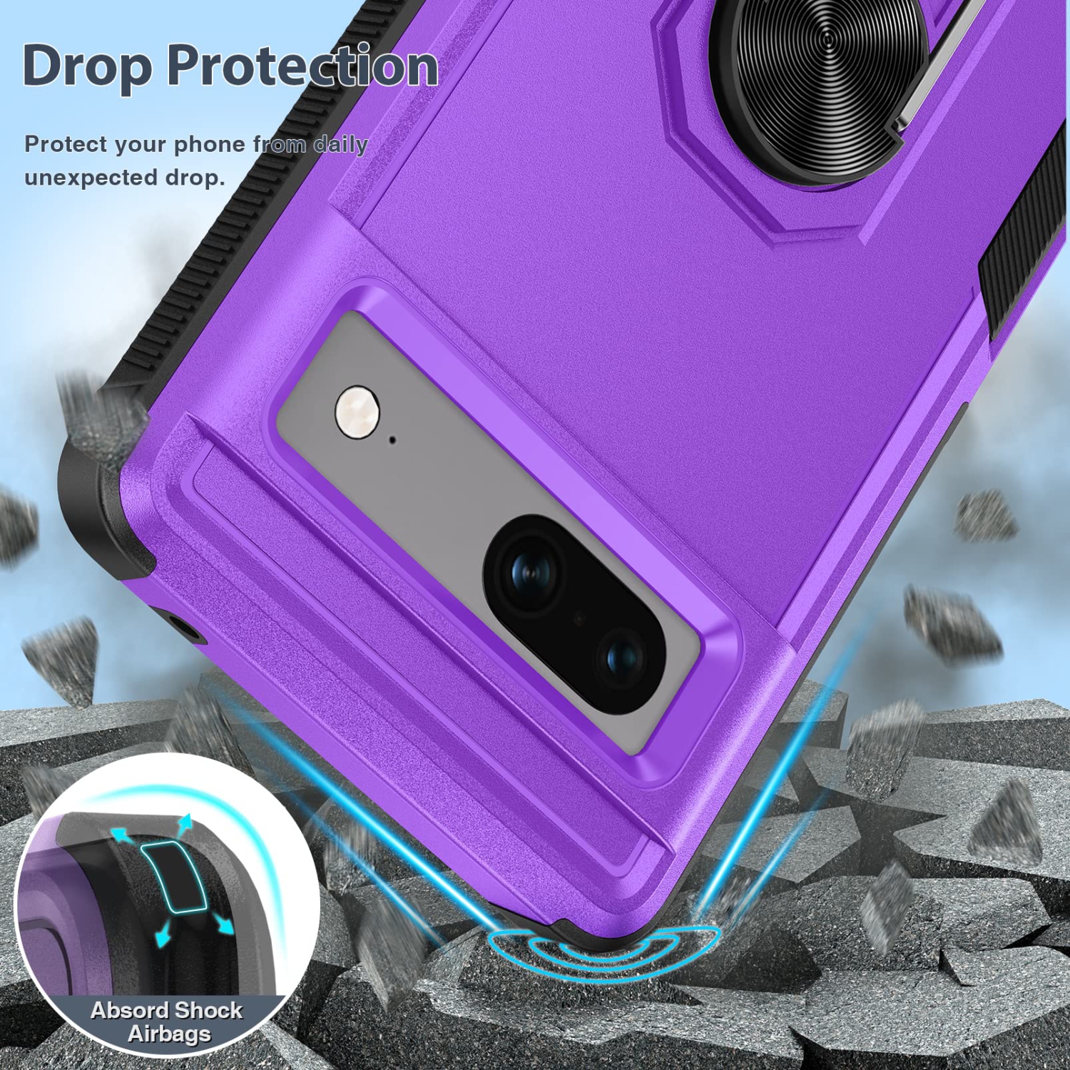 Google Pixel 7a Case: Dual Layer Heavy Duty Drop Proof Cell Phone Protective Cover | Magnetism RingKickstand | Shockproof Rubber Layer | Non Slip