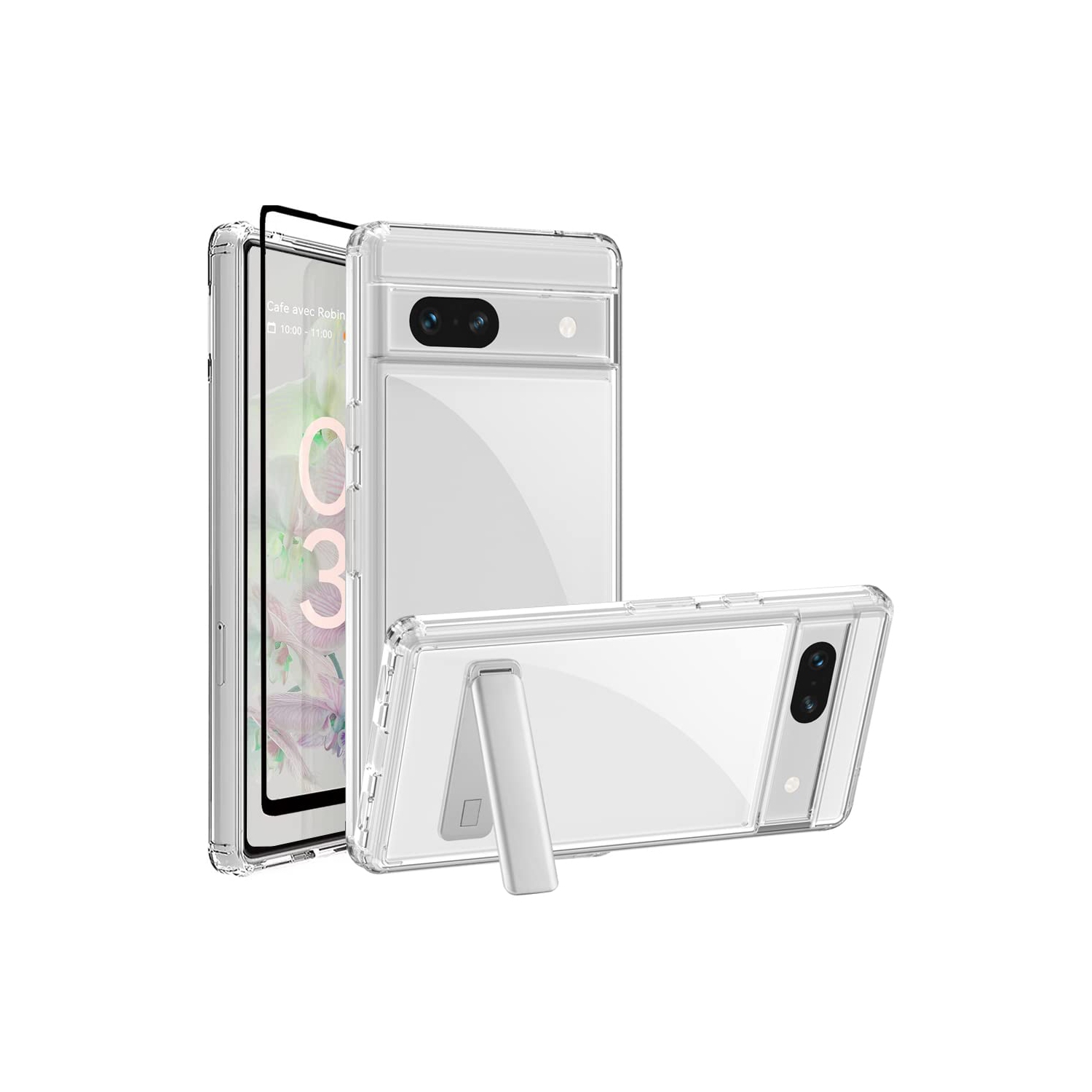 Étui avec béquille Pixel 7A de Google, étui transparent Pixel 7A, support métal, béquille TPU, béquille arrière, étui antichoc, 1 Pixel 7A et prot.