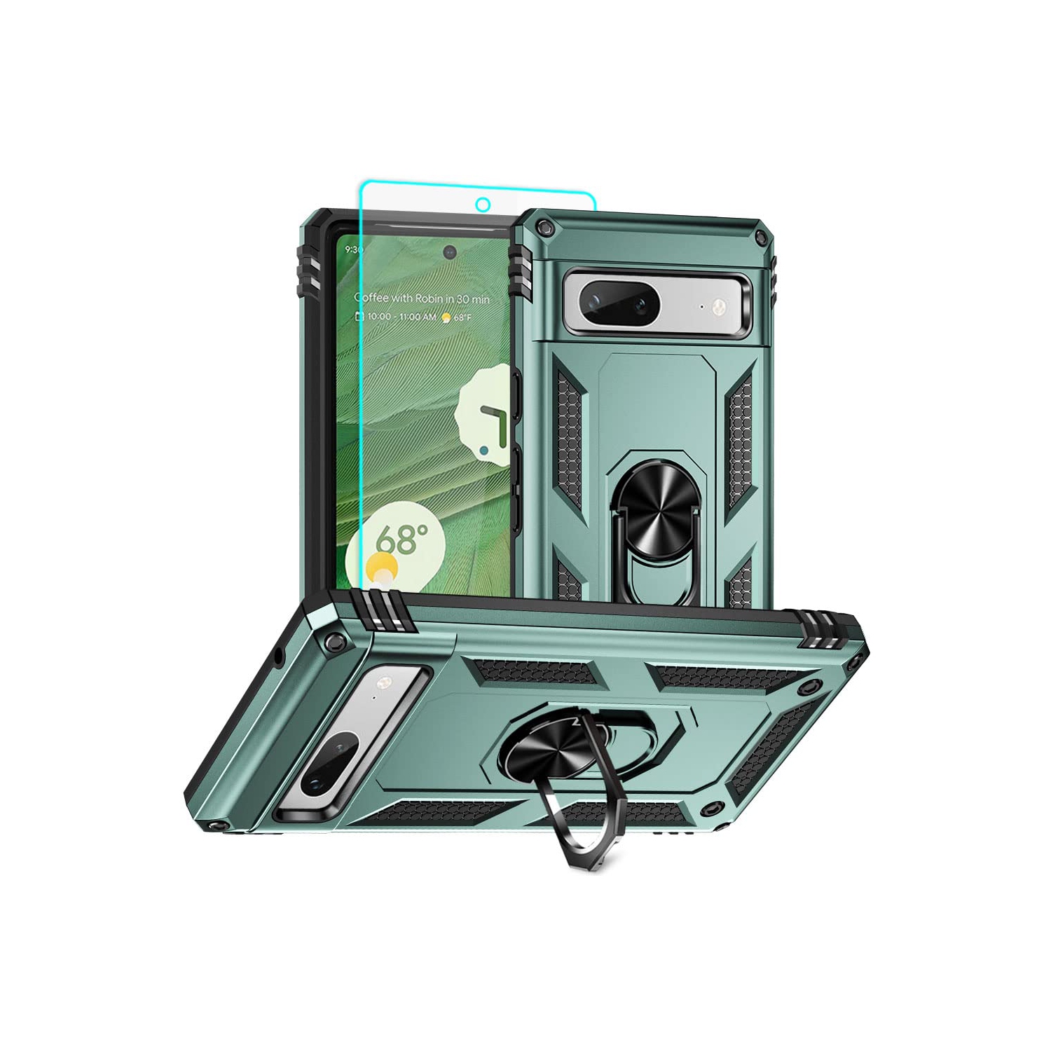 Pour Pixel 7a, étui Google Pixel 7A avec protecteur d'écran HD, 16 pi, qualité militaire Étui protecteur antichoc à anneau testé pour le Pixel 7a de