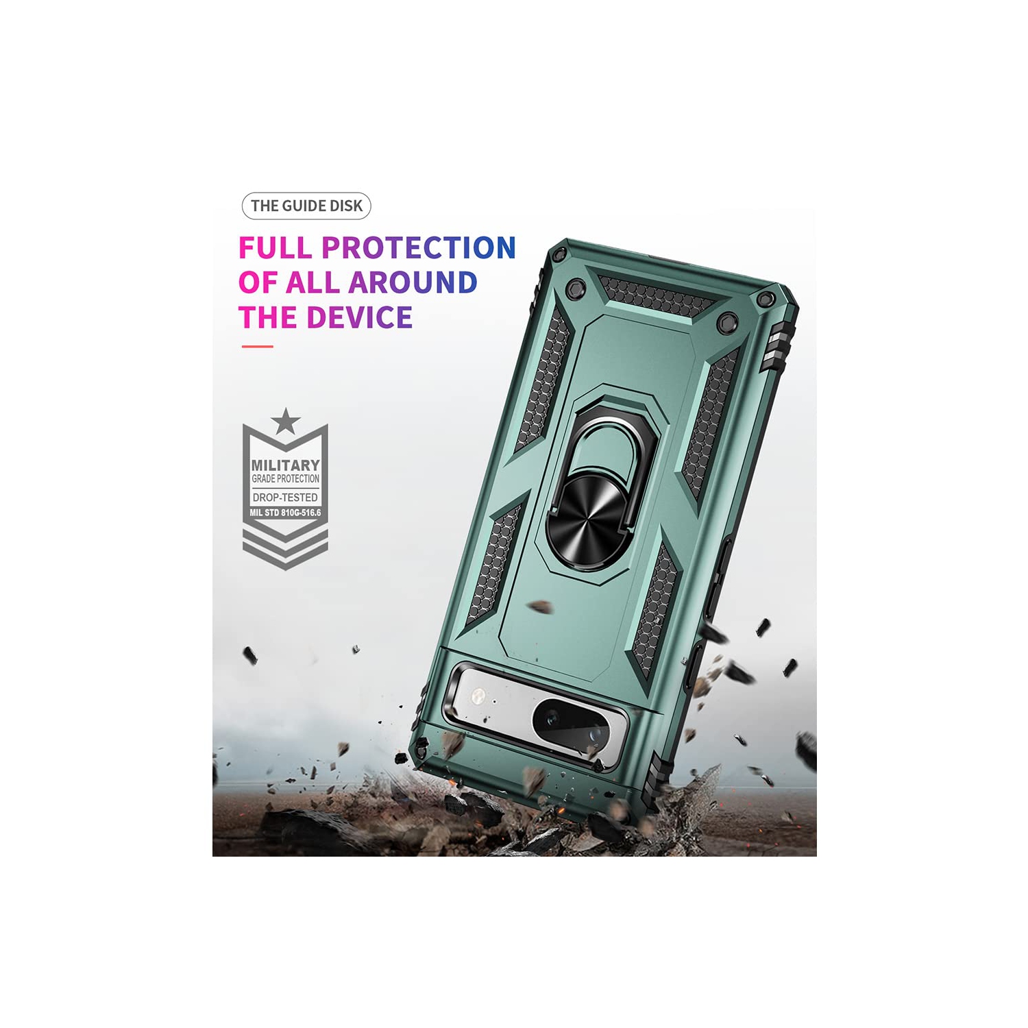 Pour Pixel 7a, étui Google Pixel 7A avec protecteur d'écran HD, 16 pi, qualité militaire Étui protecteur antichoc à anneau testé pour le Pixel 7a de