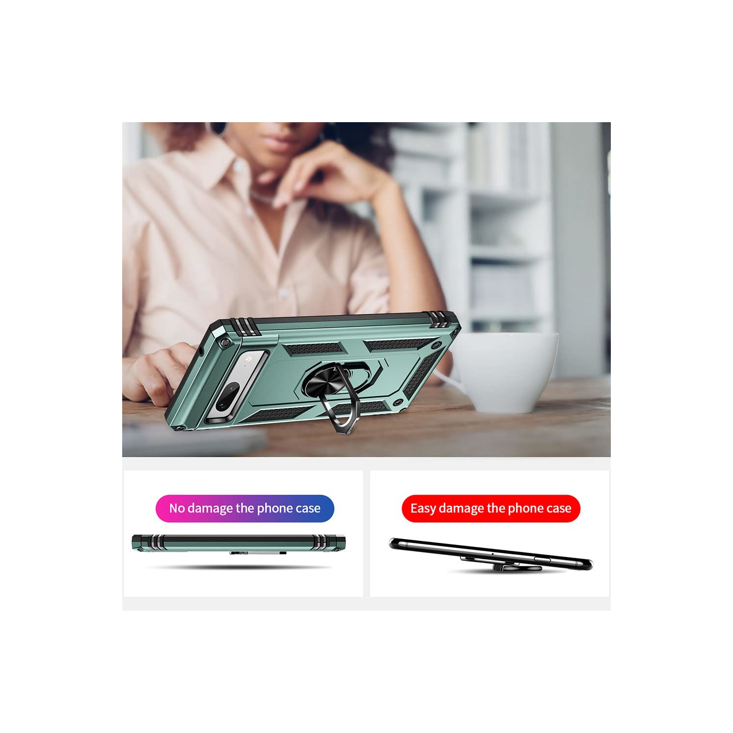 Pour Pixel 7a, étui Google Pixel 7A avec protecteur d'écran HD, 16 pi, qualité militaire Étui protecteur antichoc à anneau testé pour le Pixel 7a de