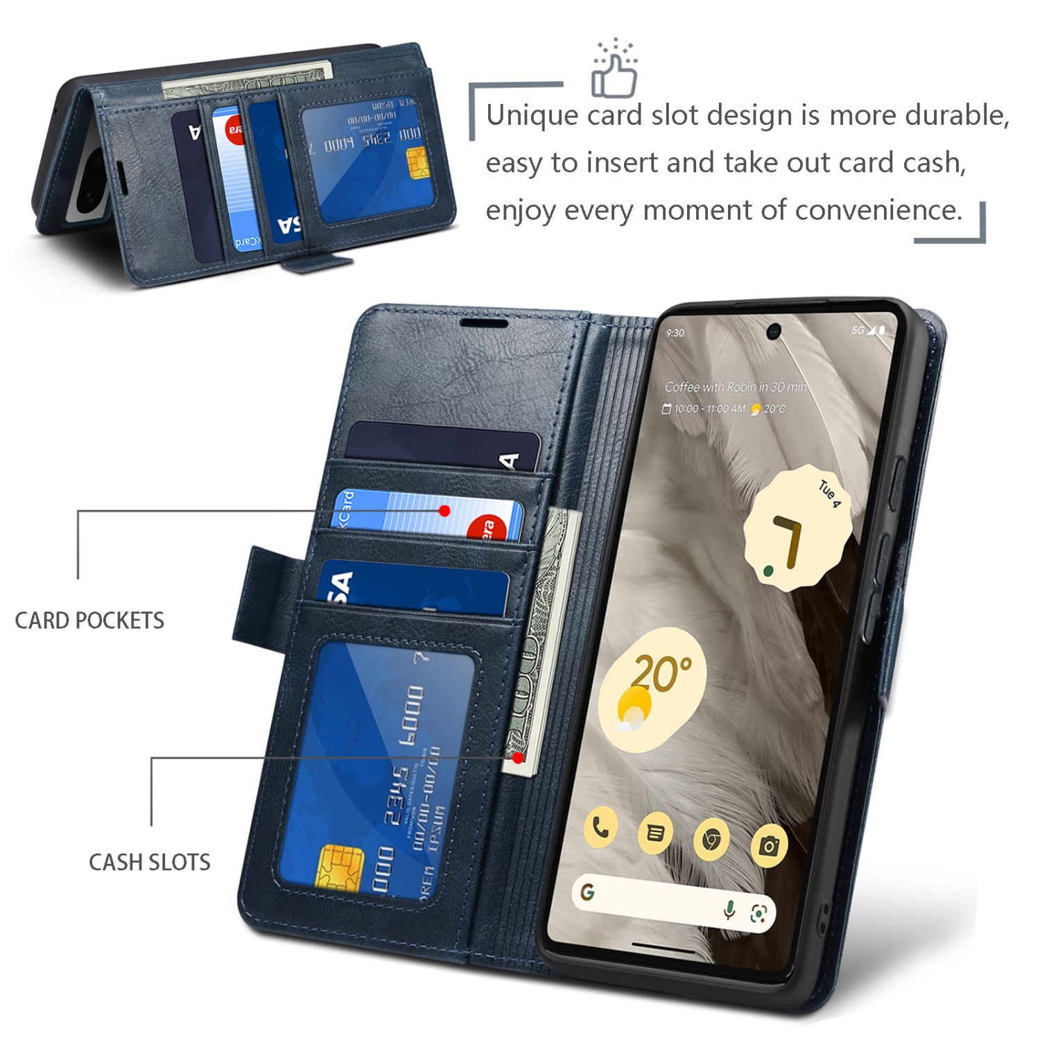 Étui portefeuille cuir polyuréthane luxe pour Pixel 7A de Google, porte-carte anti-RFID béquille magnétique rabat/antichoc pour Pixel 7A de Google