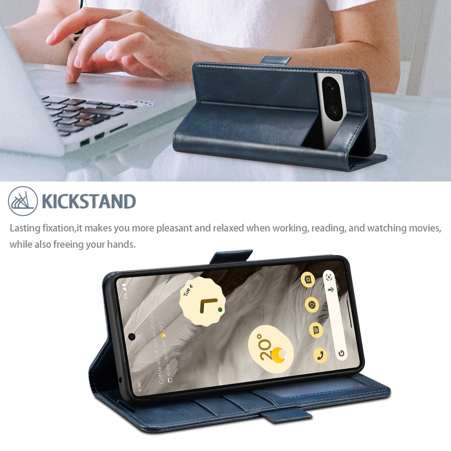 Étui portefeuille cuir polyuréthane luxe pour Pixel 7A de Google, porte-carte anti-RFID béquille magnétique rabat/antichoc pour Pixel 7A de Google