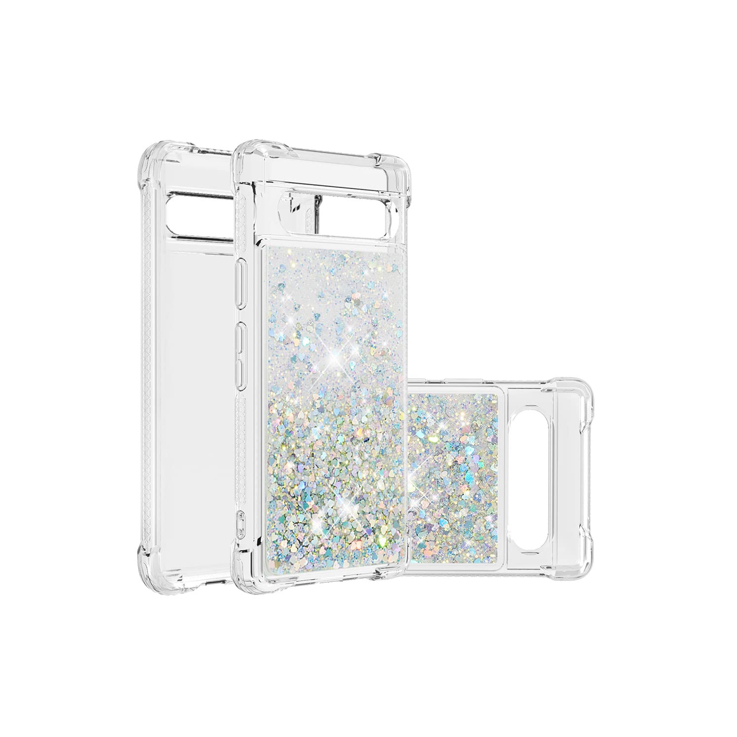 Étui rigide ajusté transparent pailleté pour Pixel 7A de Google, silicone souple antichoc QuickSand et résistant aux chocs pour Pixel 7A de Google.