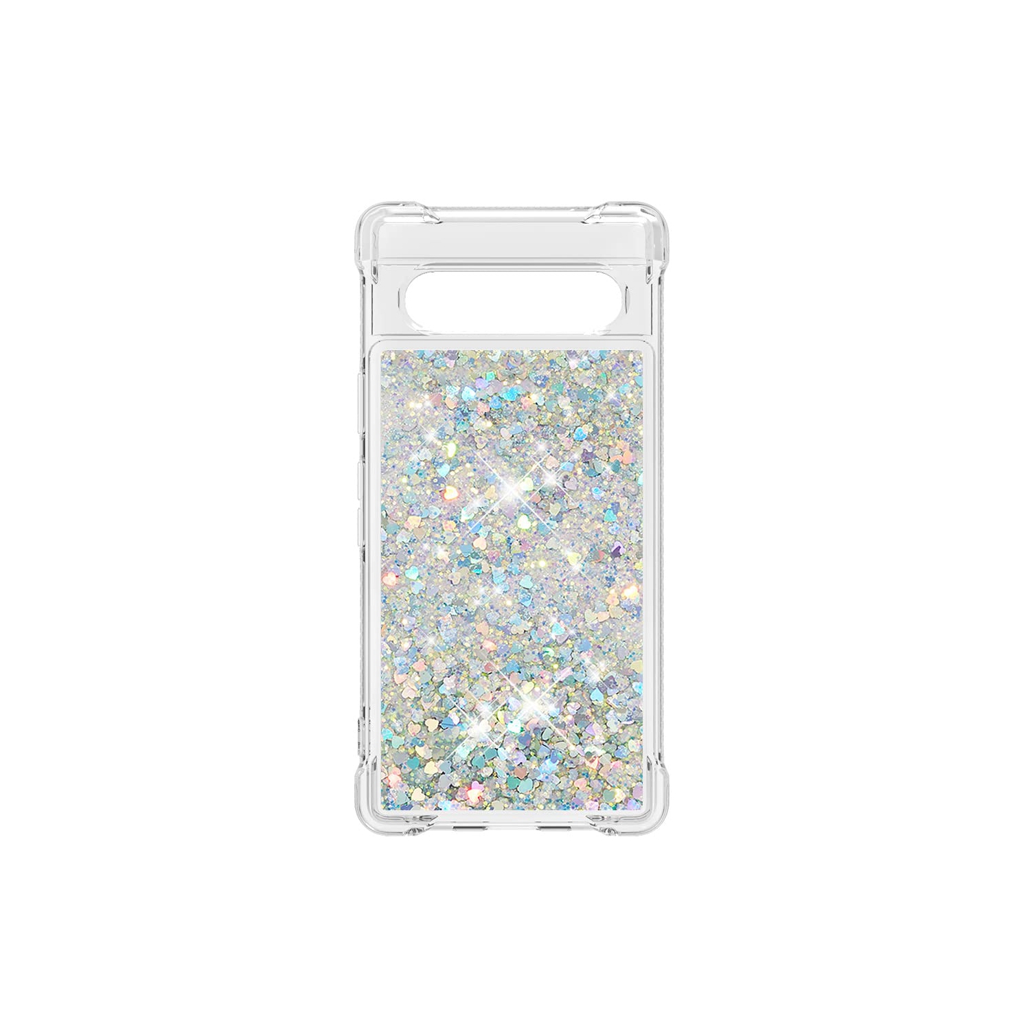 Étui rigide ajusté transparent pailleté pour Pixel 7A de Google, silicone souple antichoc QuickSand et résistant aux chocs pour Pixel 7A de Google.