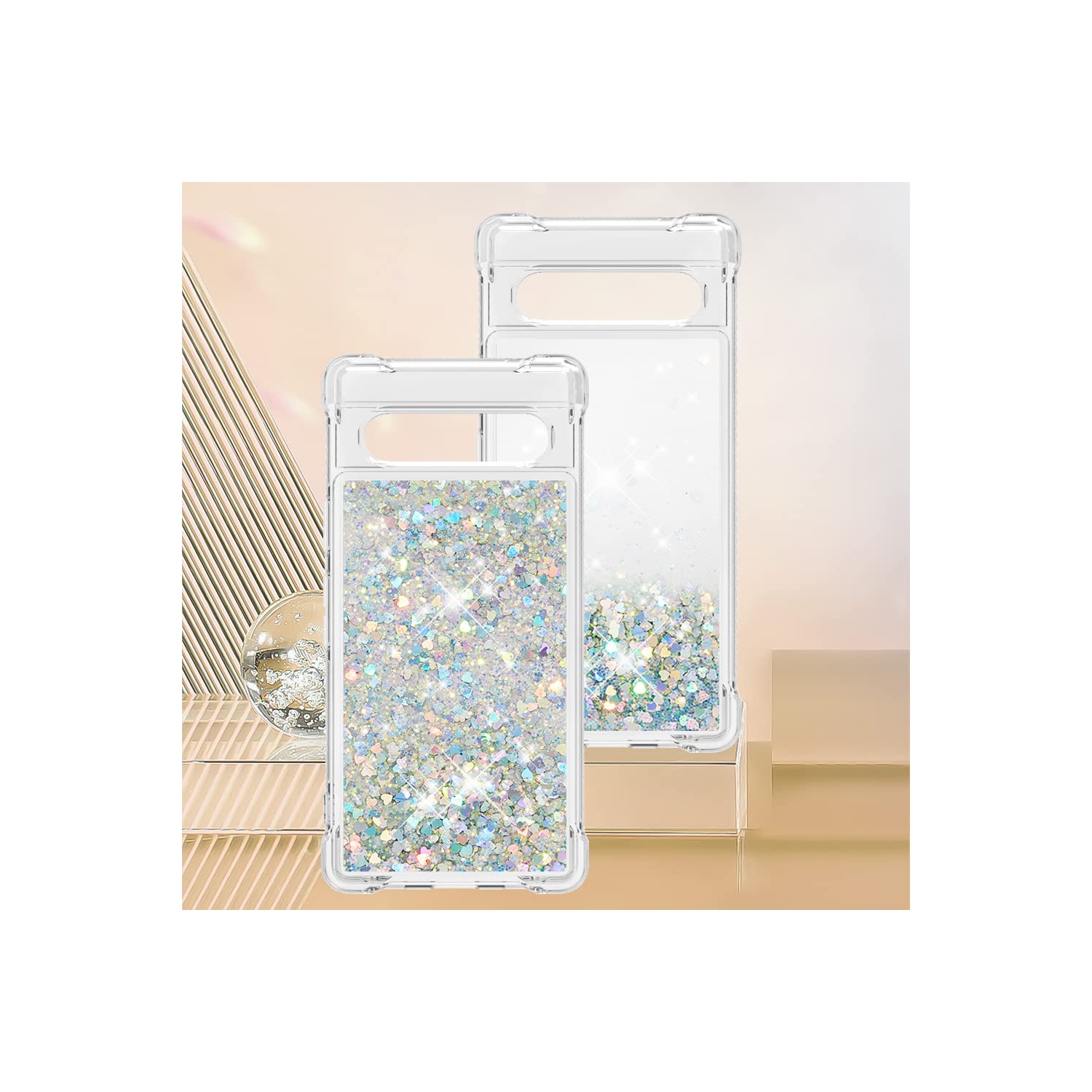 Étui rigide ajusté transparent pailleté pour Pixel 7A de Google, silicone souple antichoc QuickSand et résistant aux chocs pour Pixel 7A de Google.