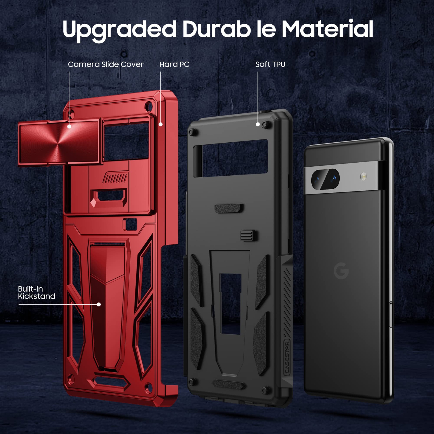 Military Armor Series Case for Google Pixel 7A?Build-in Kickstand & Camera Protection Sliding Cover with Screen Protector -