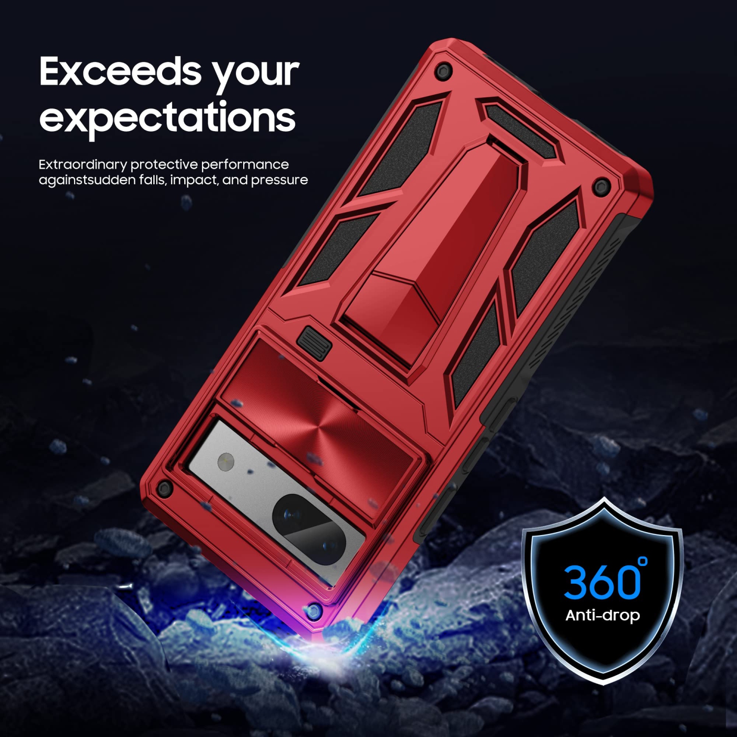 Military Armor Series Case for Google Pixel 7A?Build-in Kickstand & Camera Protection Sliding Cover with Screen Protector -