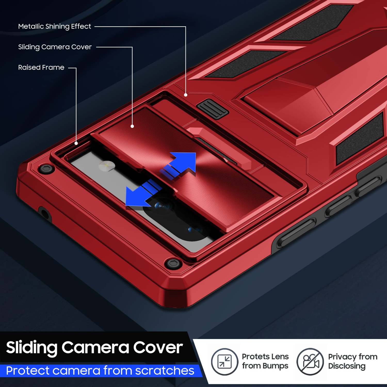 Military Armor Series Case for Google Pixel 7A?Build-in Kickstand & Camera Protection Sliding Cover with Screen Protector -