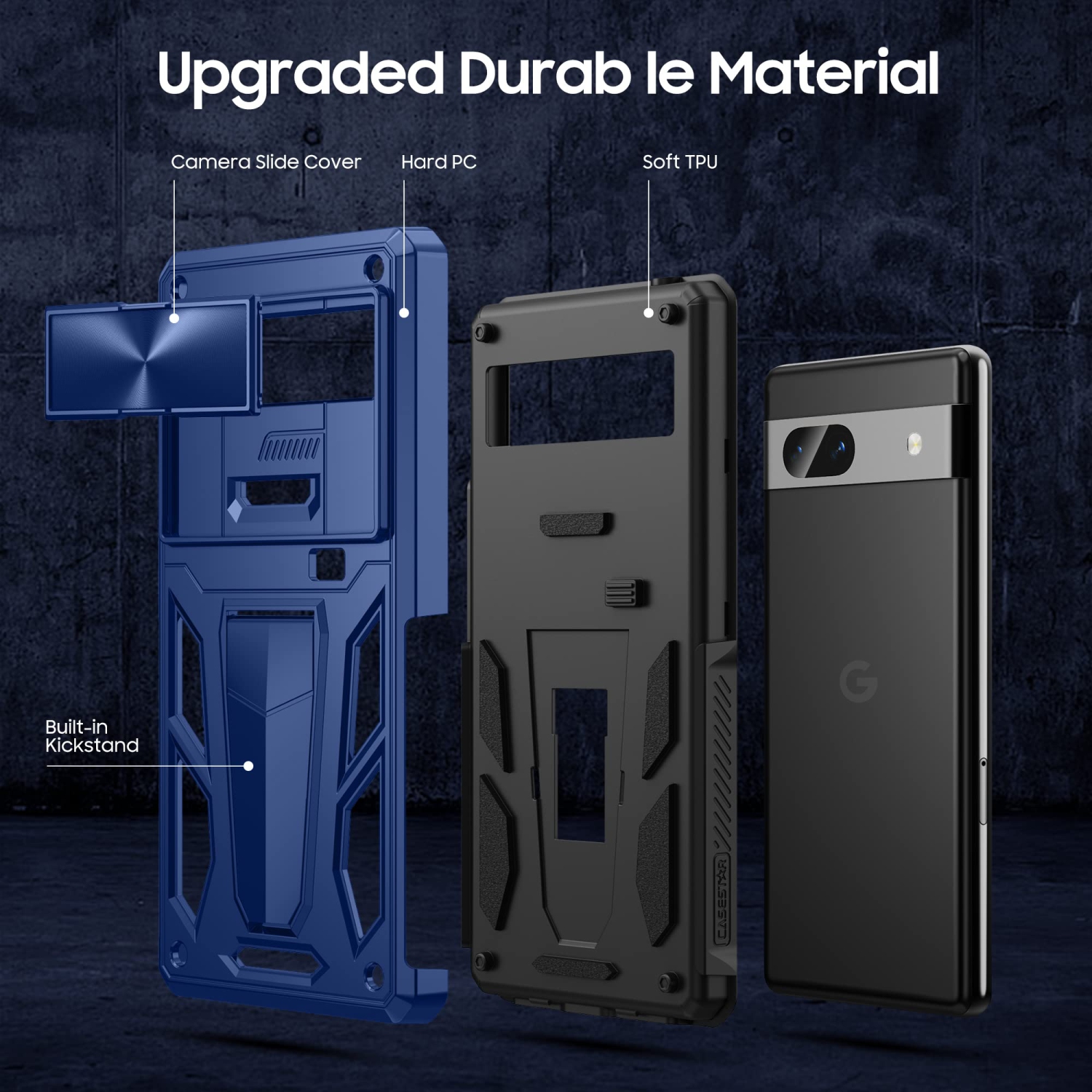 Étui militaire Armor Series pour Pixel 7A Google, béquille, étui protection caméra, protecteur écran-(bleu métallique)