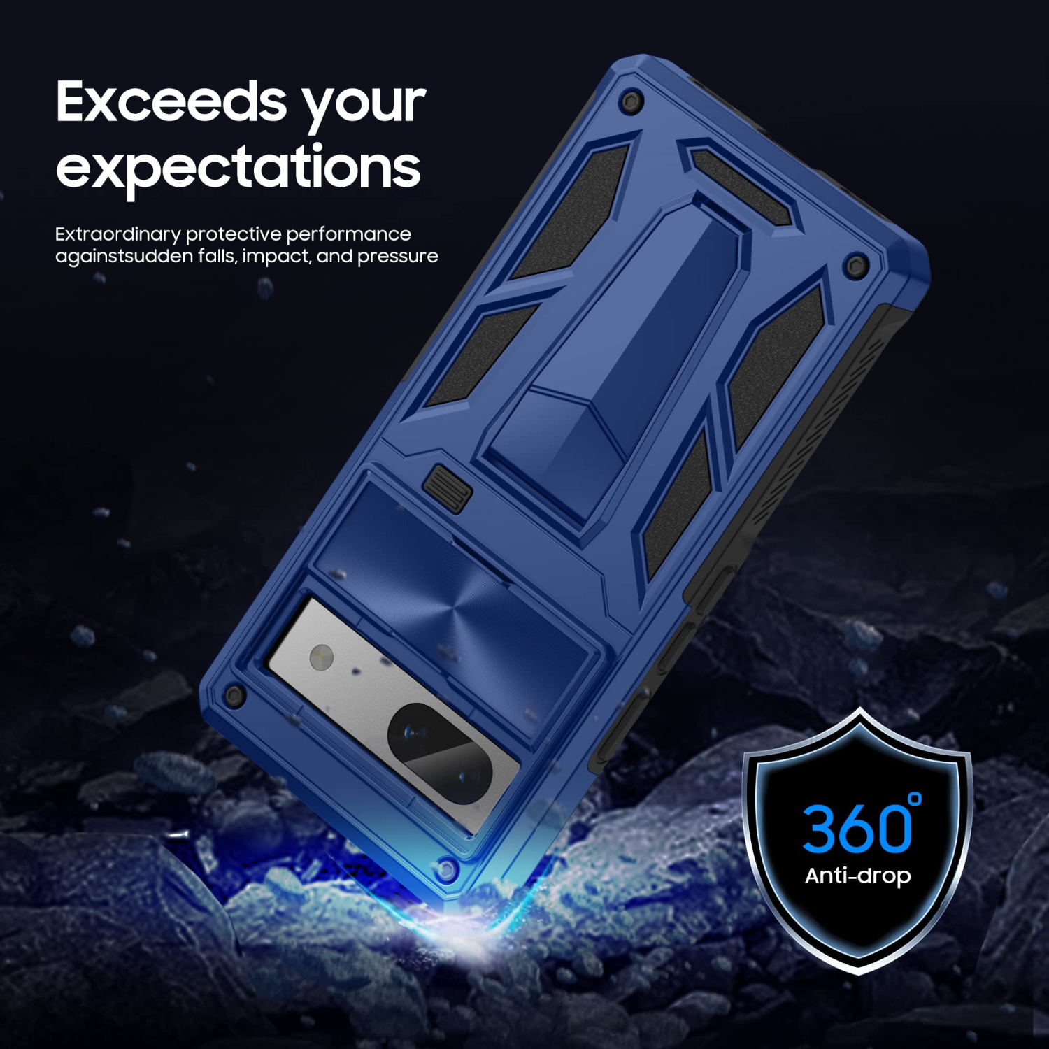 Étui militaire Armor Series pour Pixel 7A Google, béquille, étui protection caméra, protecteur écran-(bleu métallique)