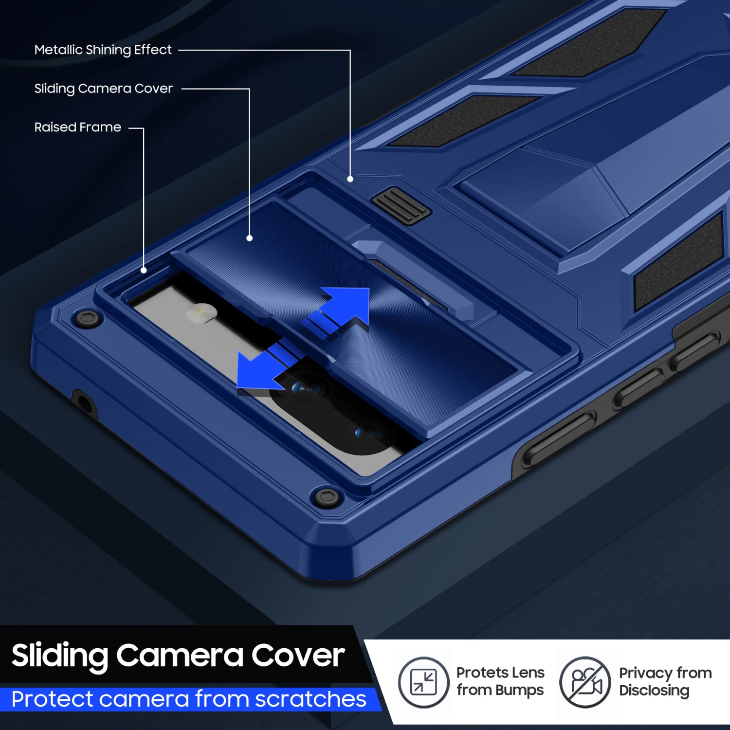 Étui militaire Armor Series pour Pixel 7A Google, béquille, étui protection caméra, protecteur écran-(bleu métallique)