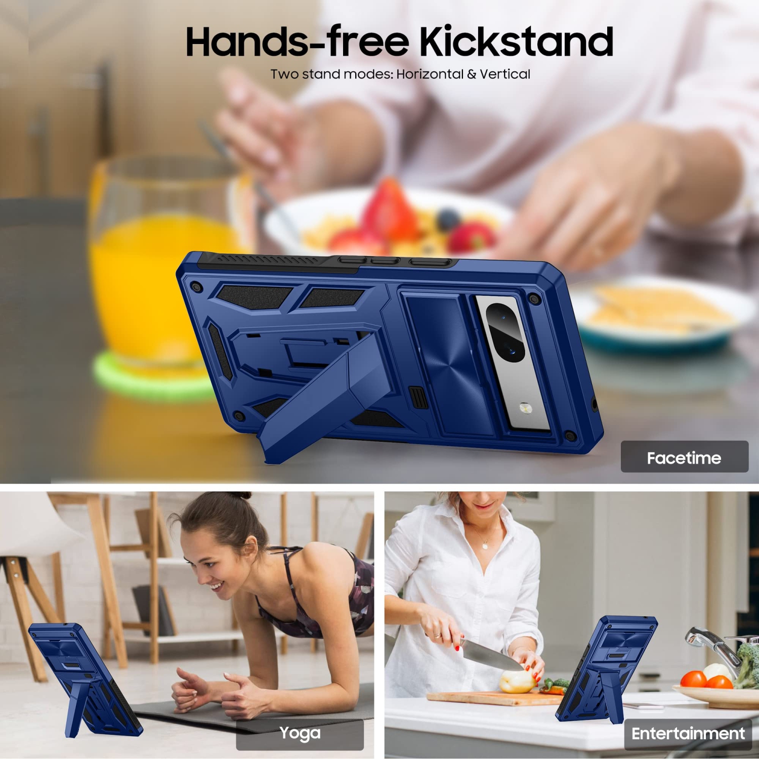 Étui militaire Armor Series pour Pixel 7A Google, béquille, étui protection caméra, protecteur écran-(bleu métallique)