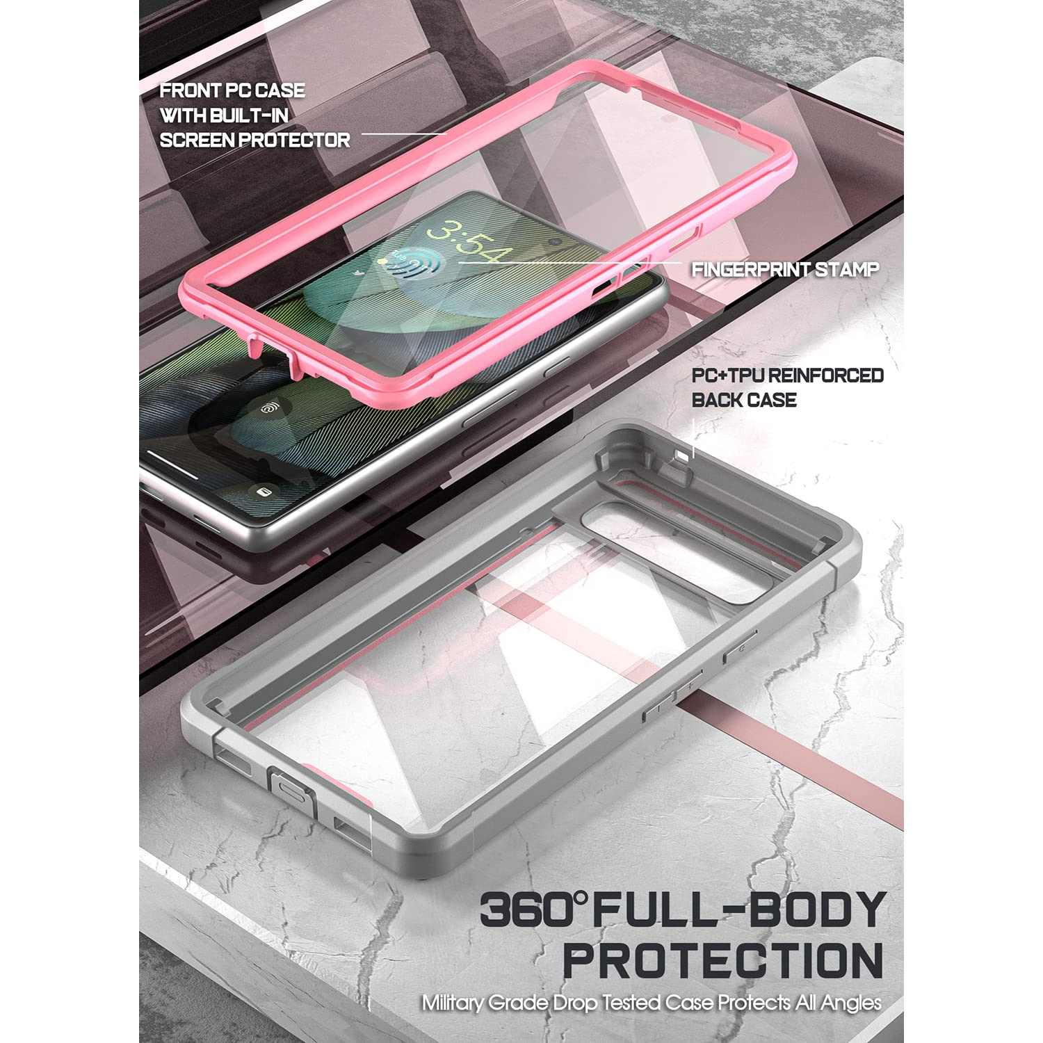 Étui Guardian Series pour Google Pixel 7A 5G, 20 PI, protection d’écran intégrée, testé contre les chutes, lecteur d’empreintes digitales, étui