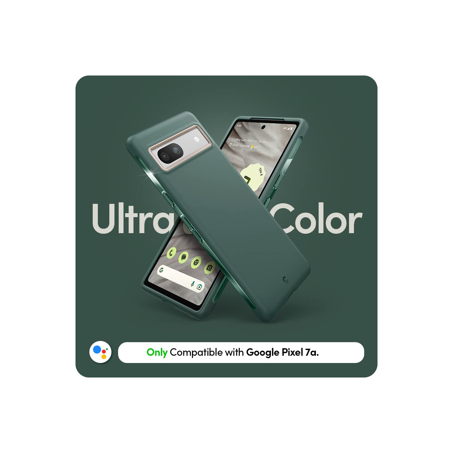 Ultra couleur compatible avec l’étui 5G pour Pixel 7a de Google, TPU résistant à la poussière avec anneau protecteur pour PC - chou frisé